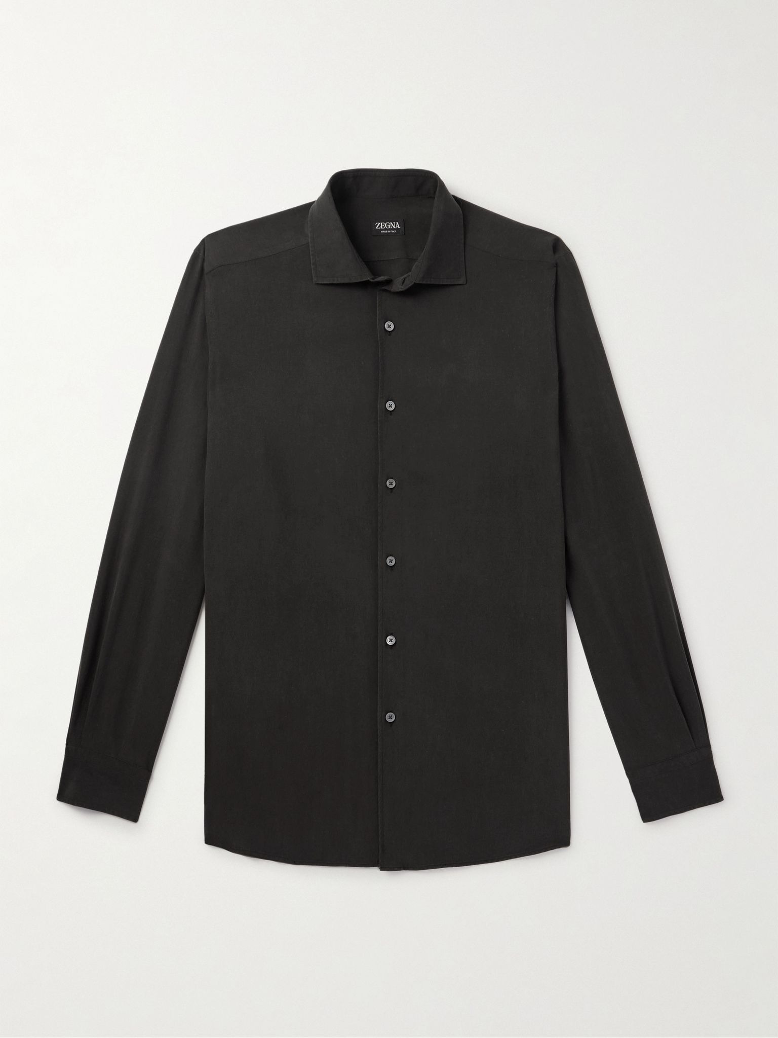 Garment-Dyed Silk Shirt Brown - 1