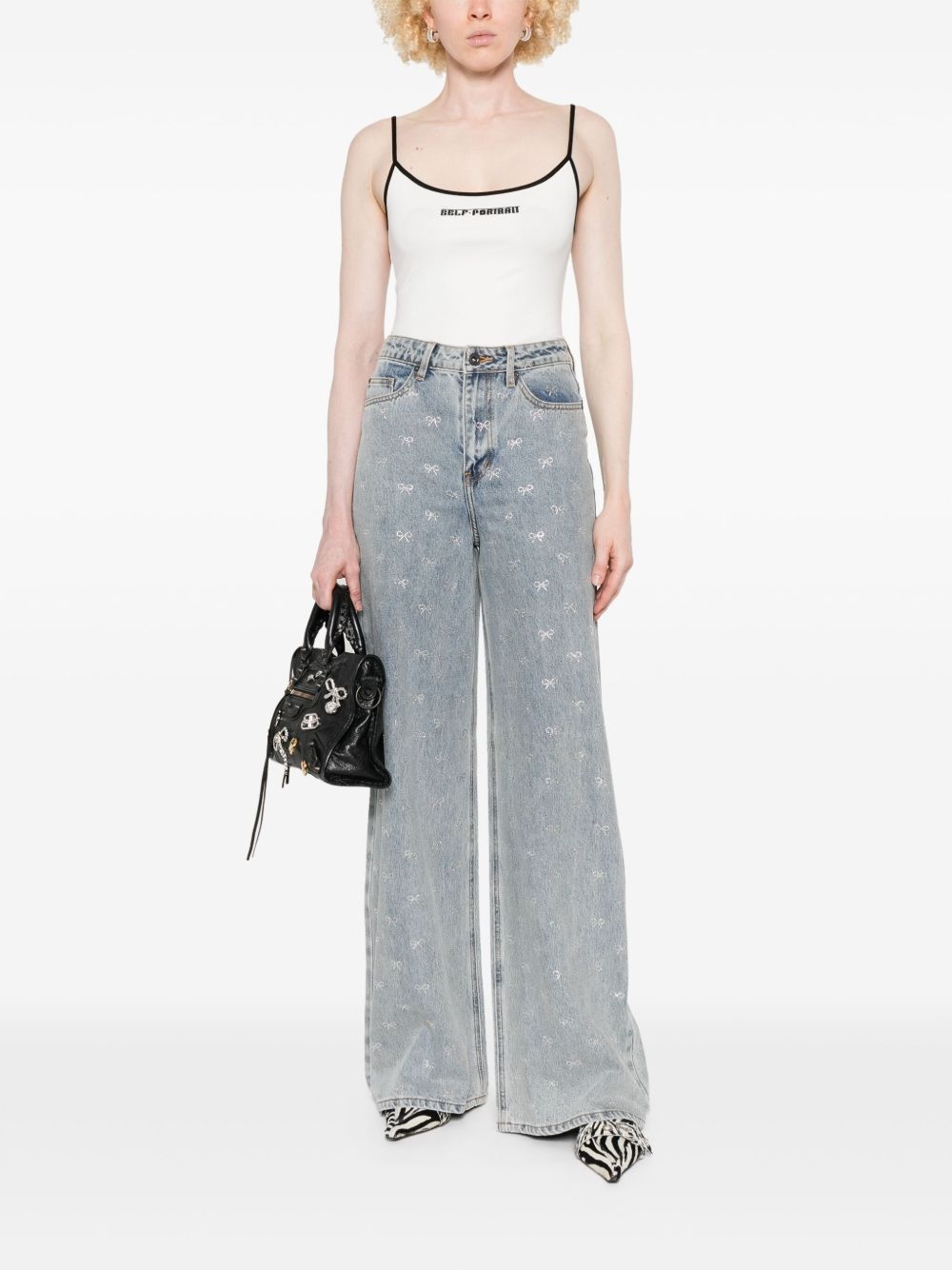 bow-embellished jeans - 2