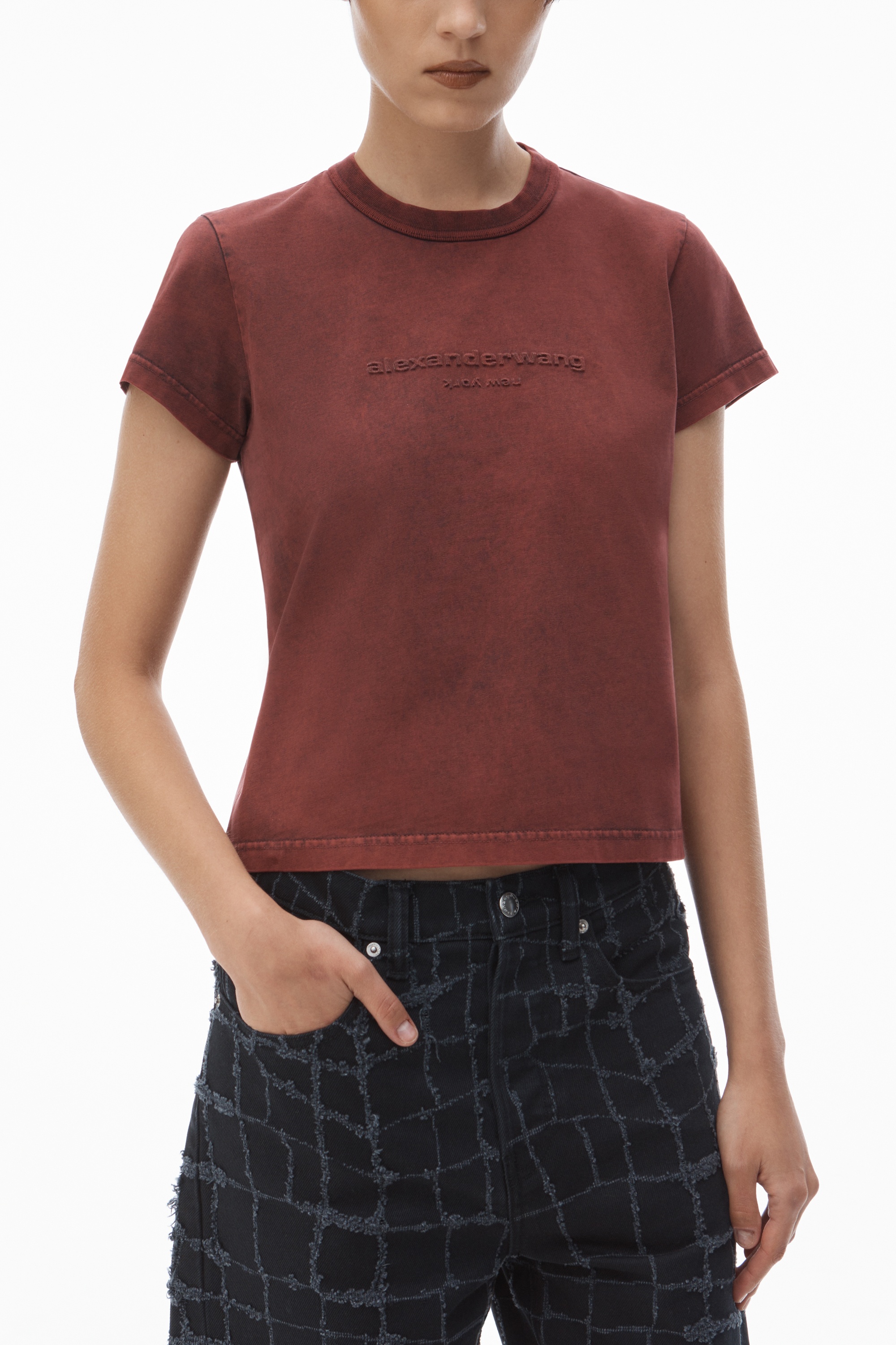 shrunken logo embossed tee in cotton - 5