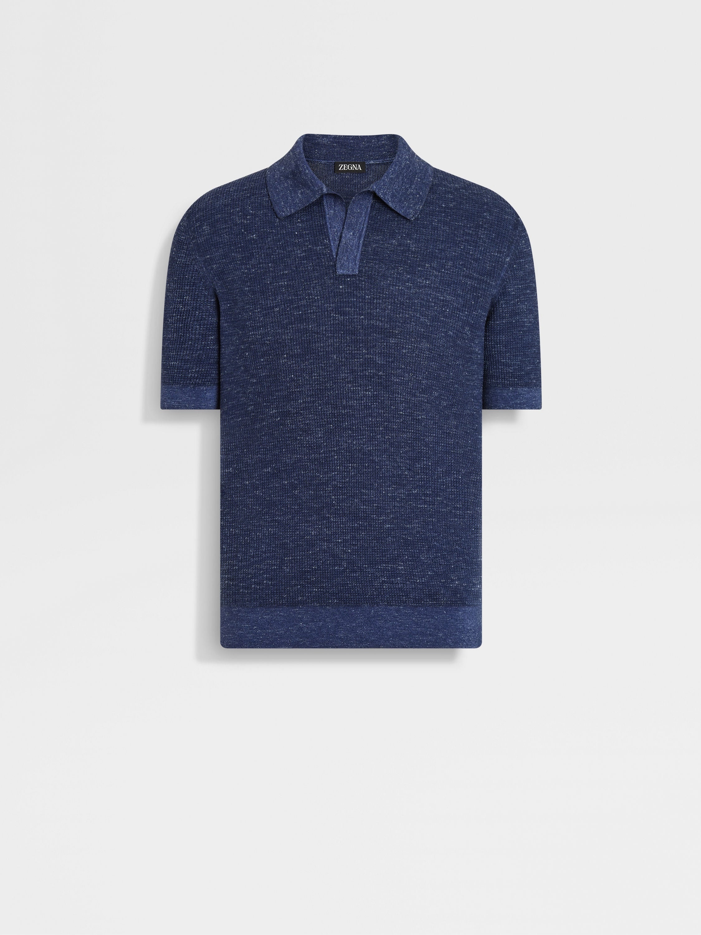 INK BLUE MÉLANGE SILK CASHMERE AND LINEN POLO SHIRT - 2