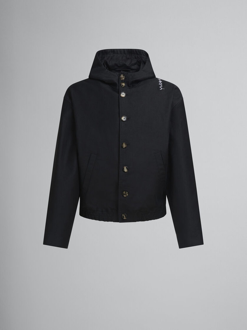 BLACK GABARDINE HOODED JACKET 1