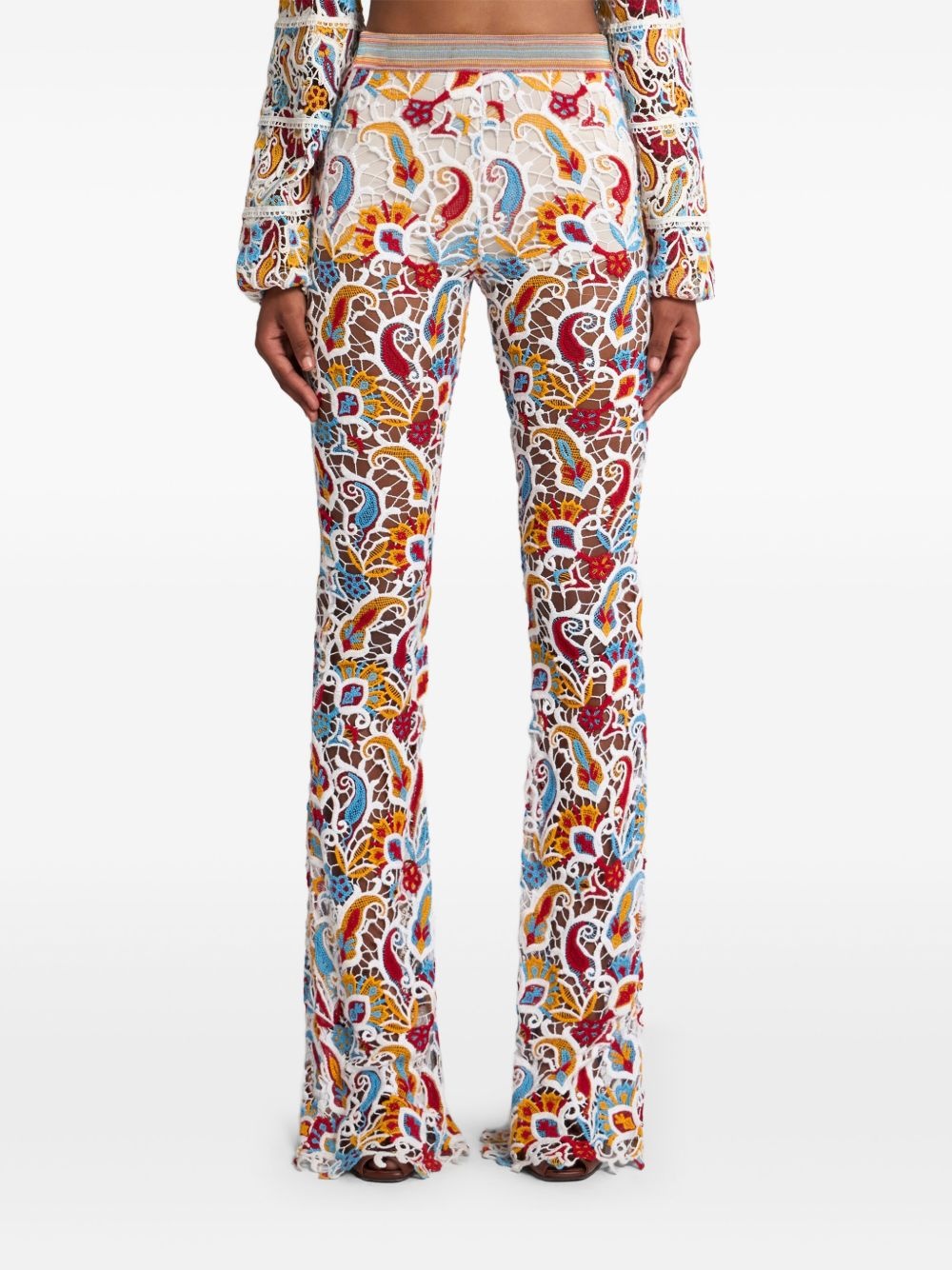 paisley-macramé flared trousers - 3