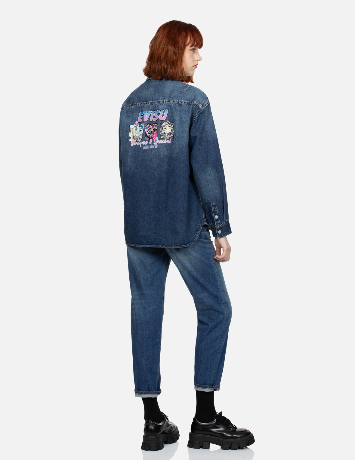 LOGO EMBOSSED POCKET AND MULTI-PRINT BOYFRIEND DENIM SHIRT - 3