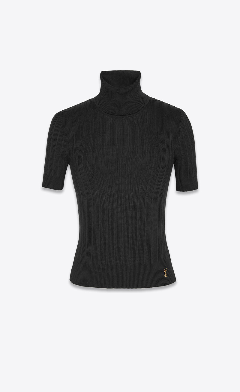 monogram top in ribbed silk - 1