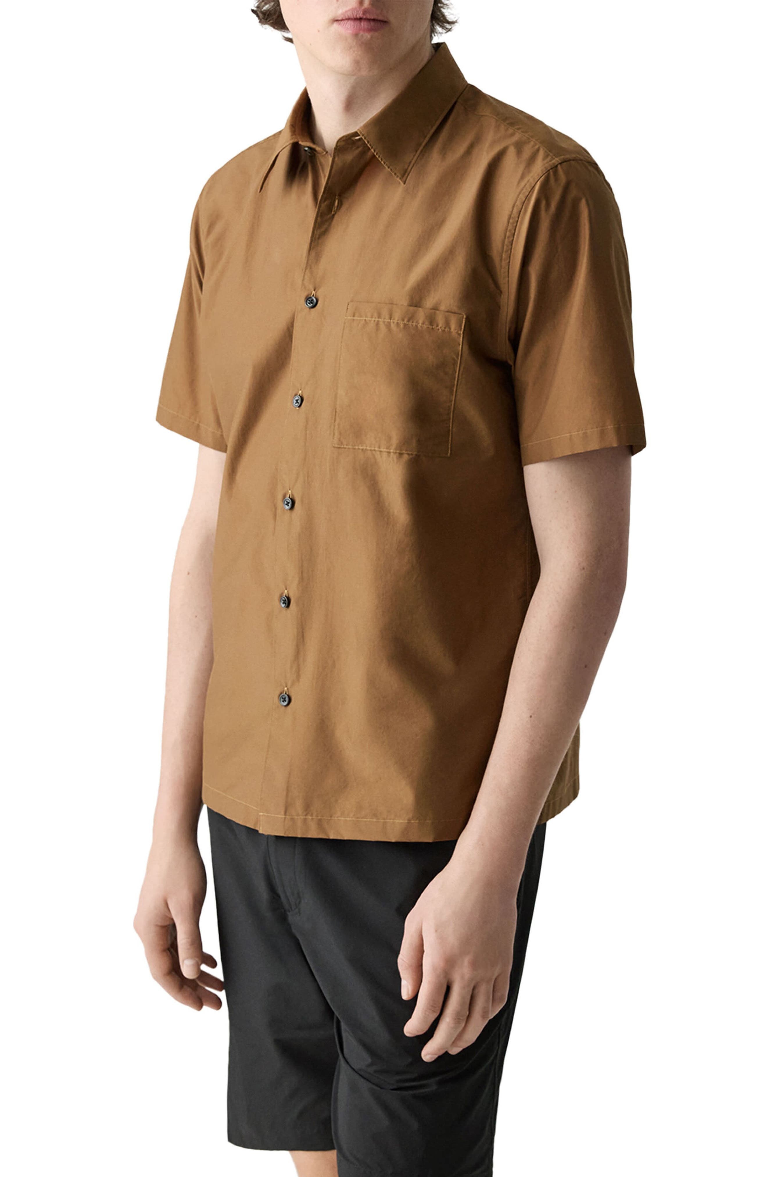 Theory Noll Soft Lawn Short Sleeve Button-Up Shirt in Deep Tobacco at Nordstrom - 4