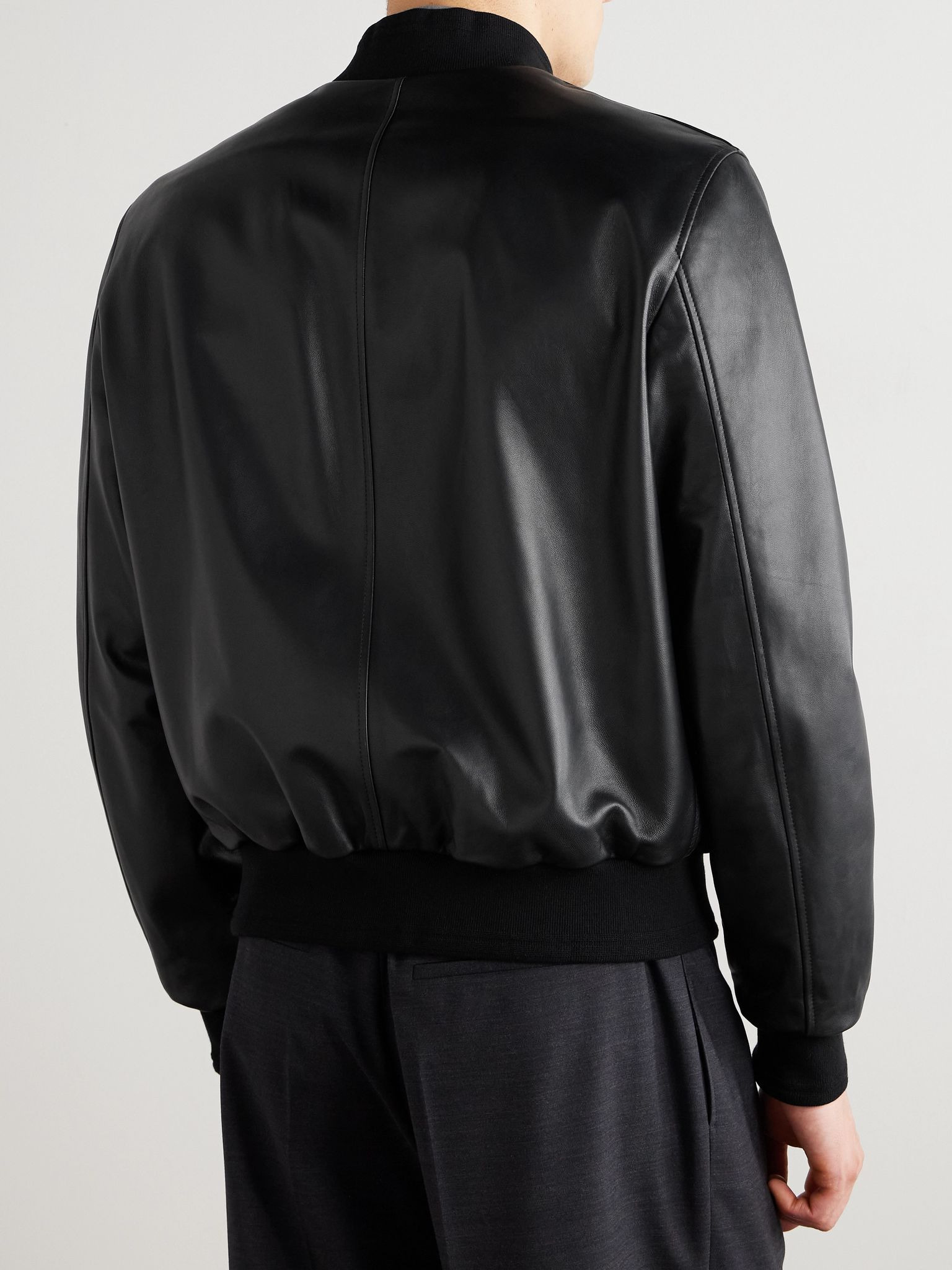 Reversible Leather and Shell Bomber Jacket Black - 4