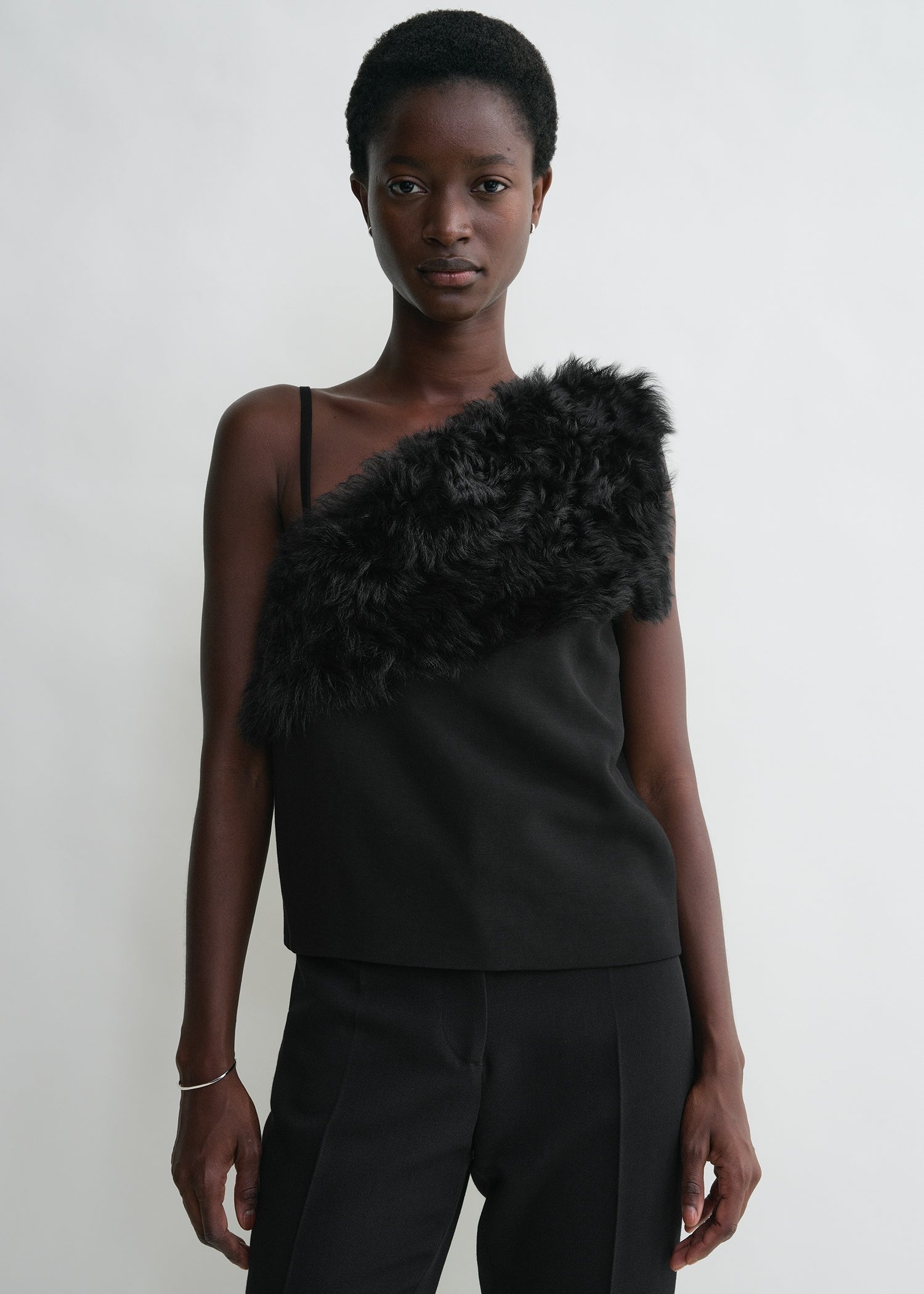 Shearling appliqué top black - 3