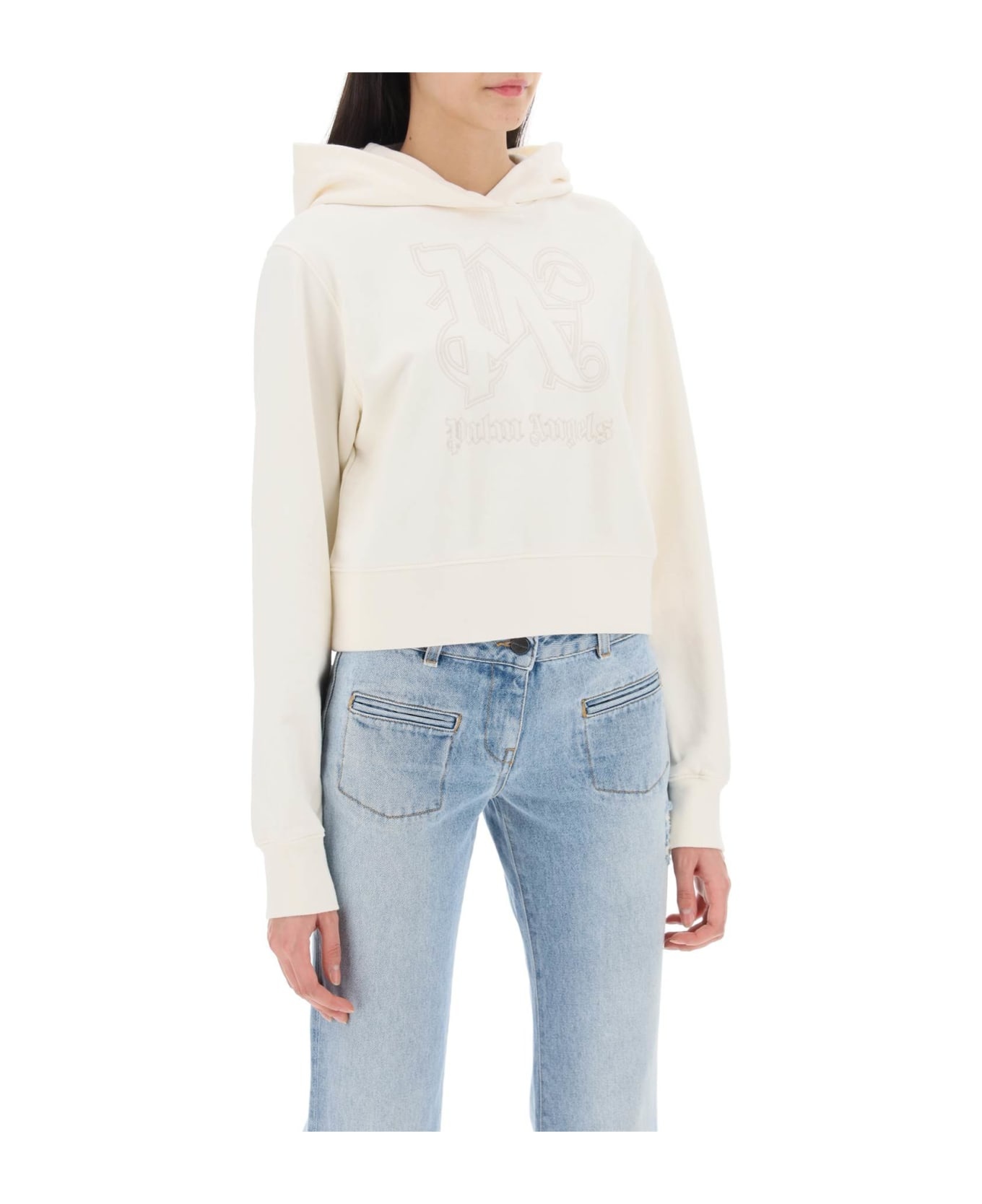 Cropped Hoodie With Monogram Embroidery - 2