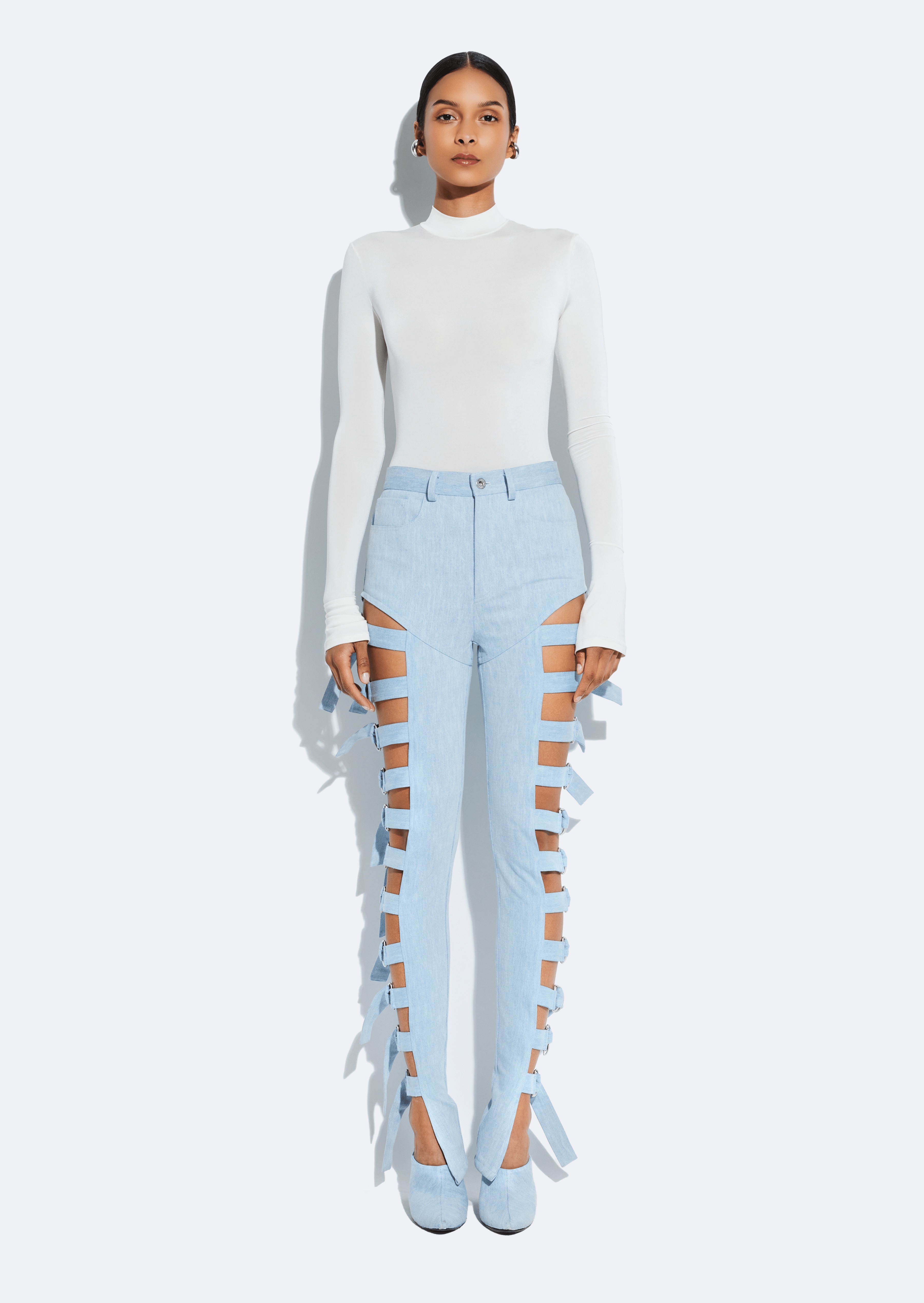 Washed Denim Side Buckle Pant - 3
