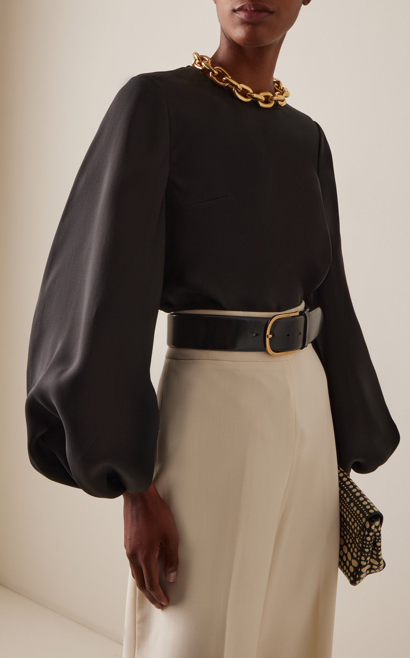 CAROLINA HERRERA Puff-Sleeve Textured Gazar Top black outlook