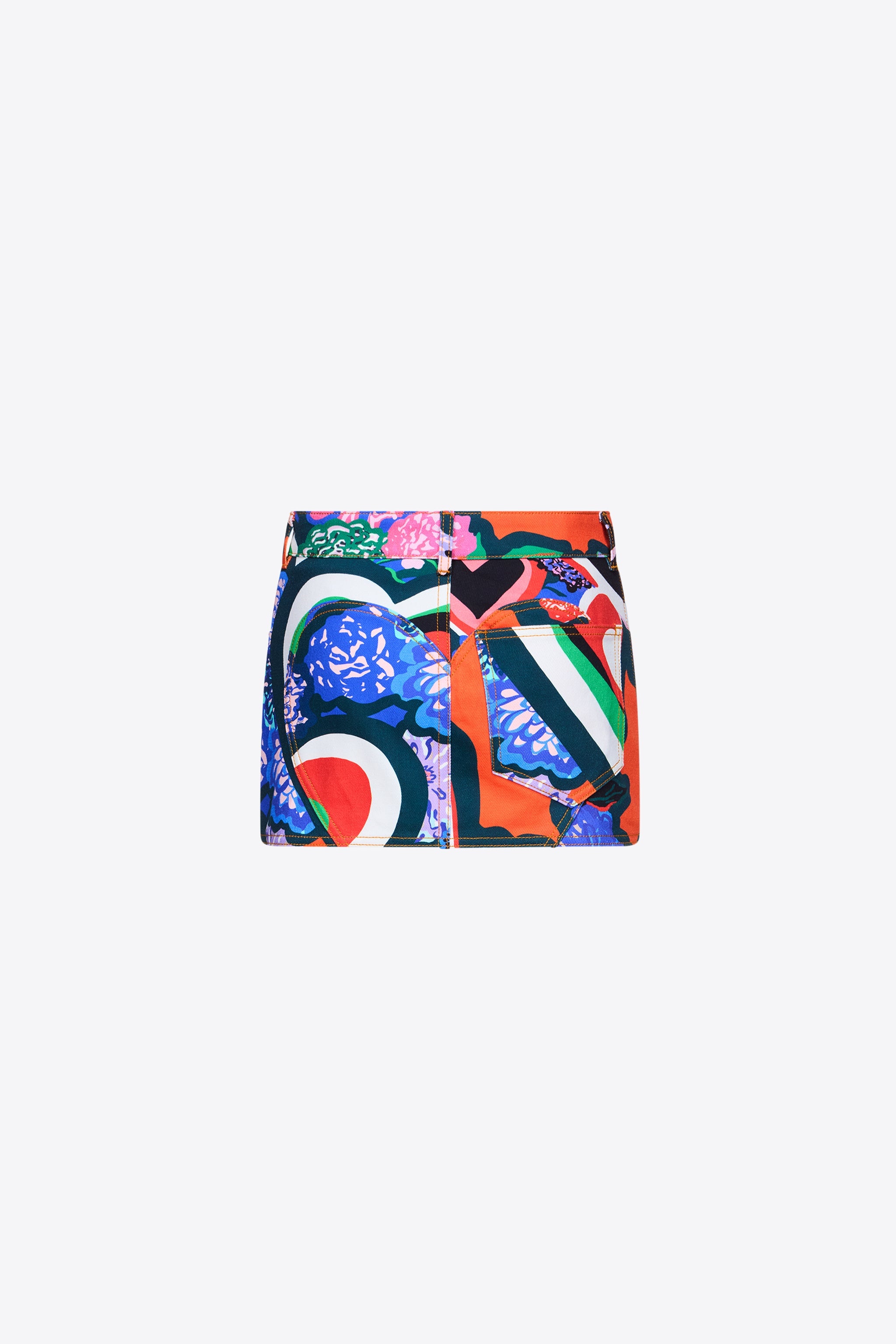 HEART PRINTED DENIM MINI SKIRT - 2