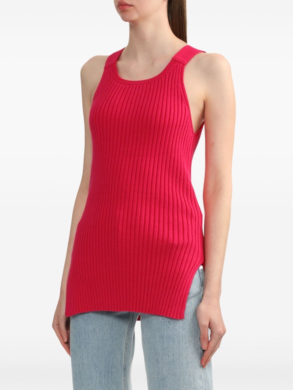 side-slit ribbed-knit tank top - 3