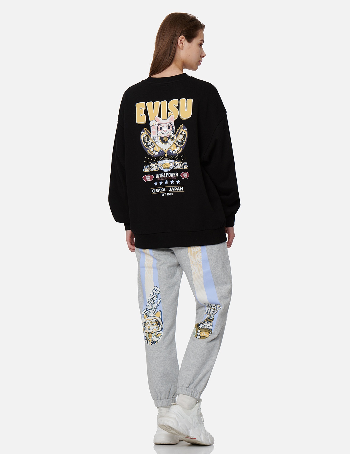 ZIP-UP DARUMA AND FORTUNE CAT PRINT SWEATSHIRT - 3