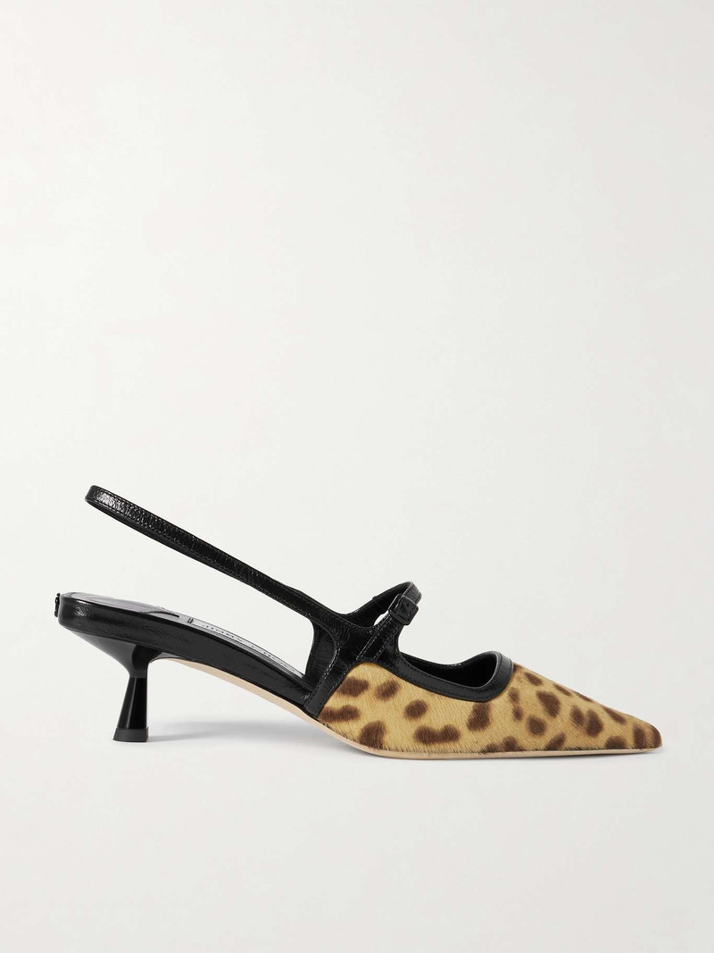 Didi 45 leather-trimmed leopard-print calf hair slingback pumps - 1