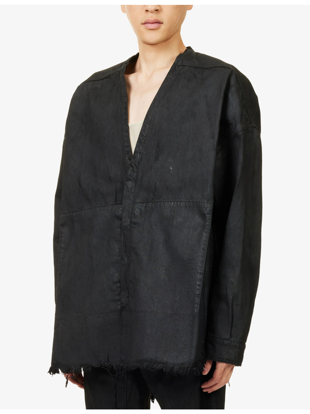 Lido Larry Raw-Hem Coated-Denim Shirt - 3