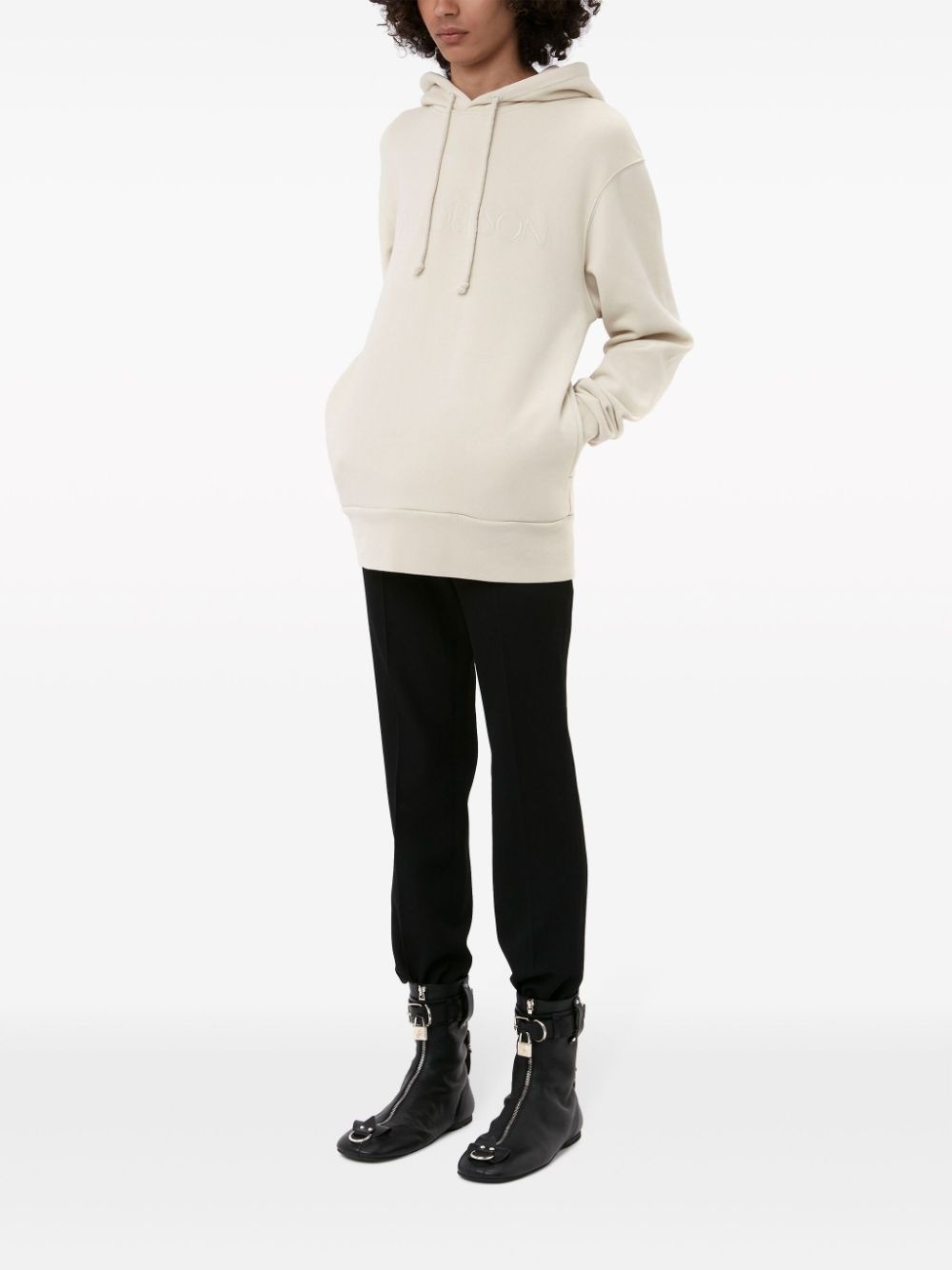 logo-embroidered cotton hoodie - 3