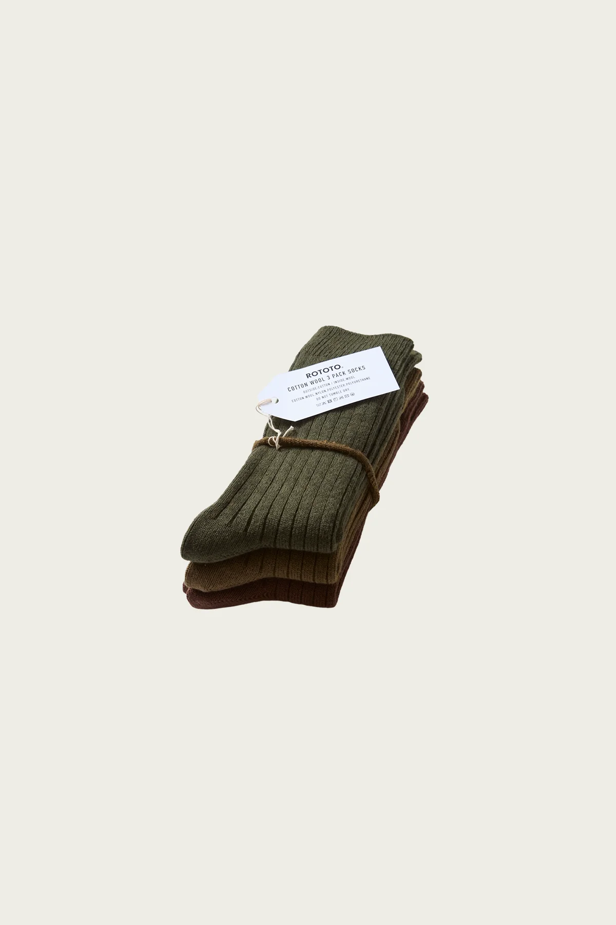 Cotton Wool Ribbed Crew 3 Pack Socks - Olive Tones - 1