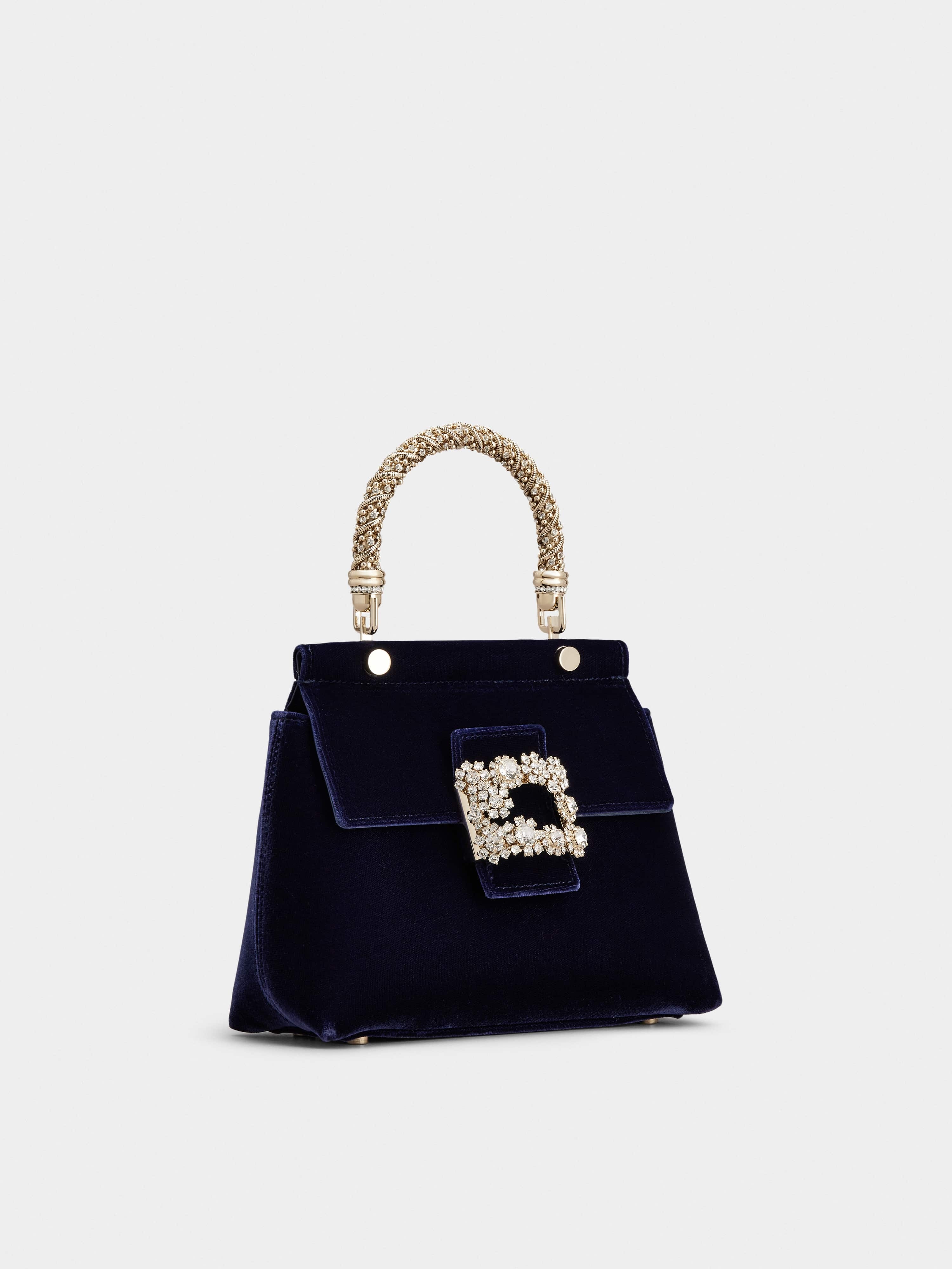Viv' Cabas Jewel Flower Strass Buckle Mini Bag in Velvet - 3