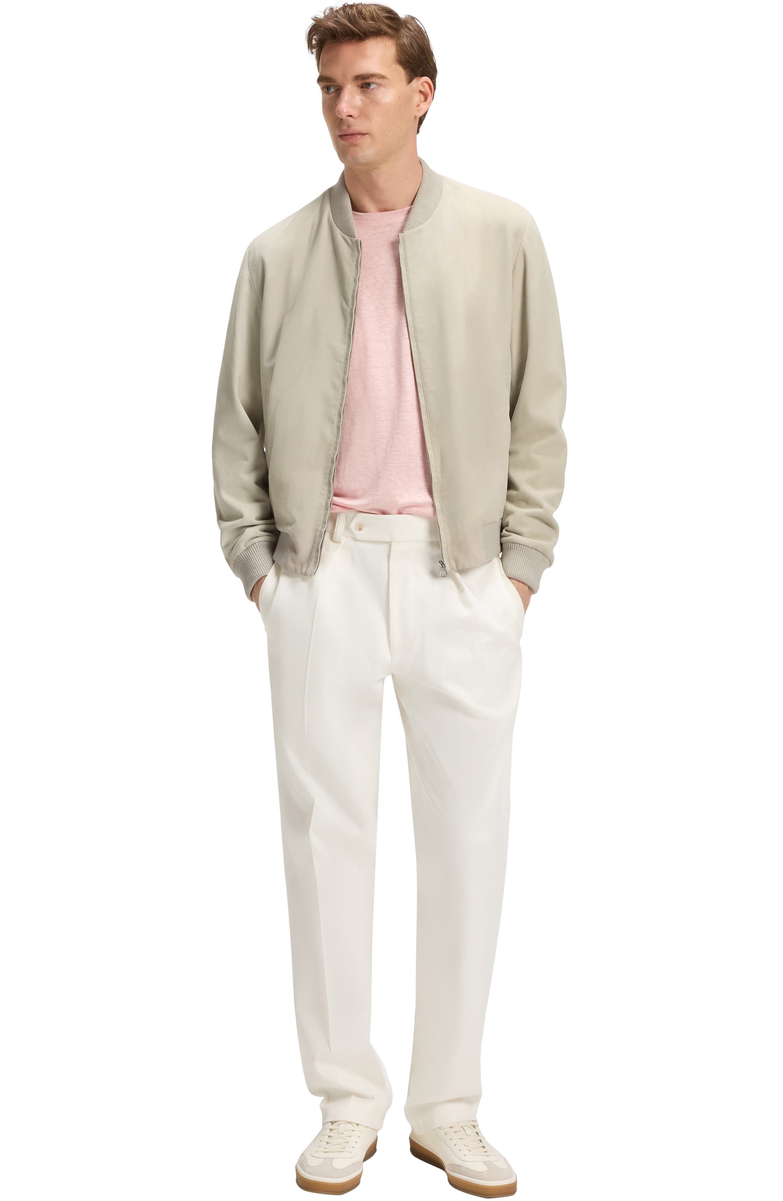 BOSS x Beckham Milo Suede Bomber Jacket in Light Beige at Nordstrom - 7