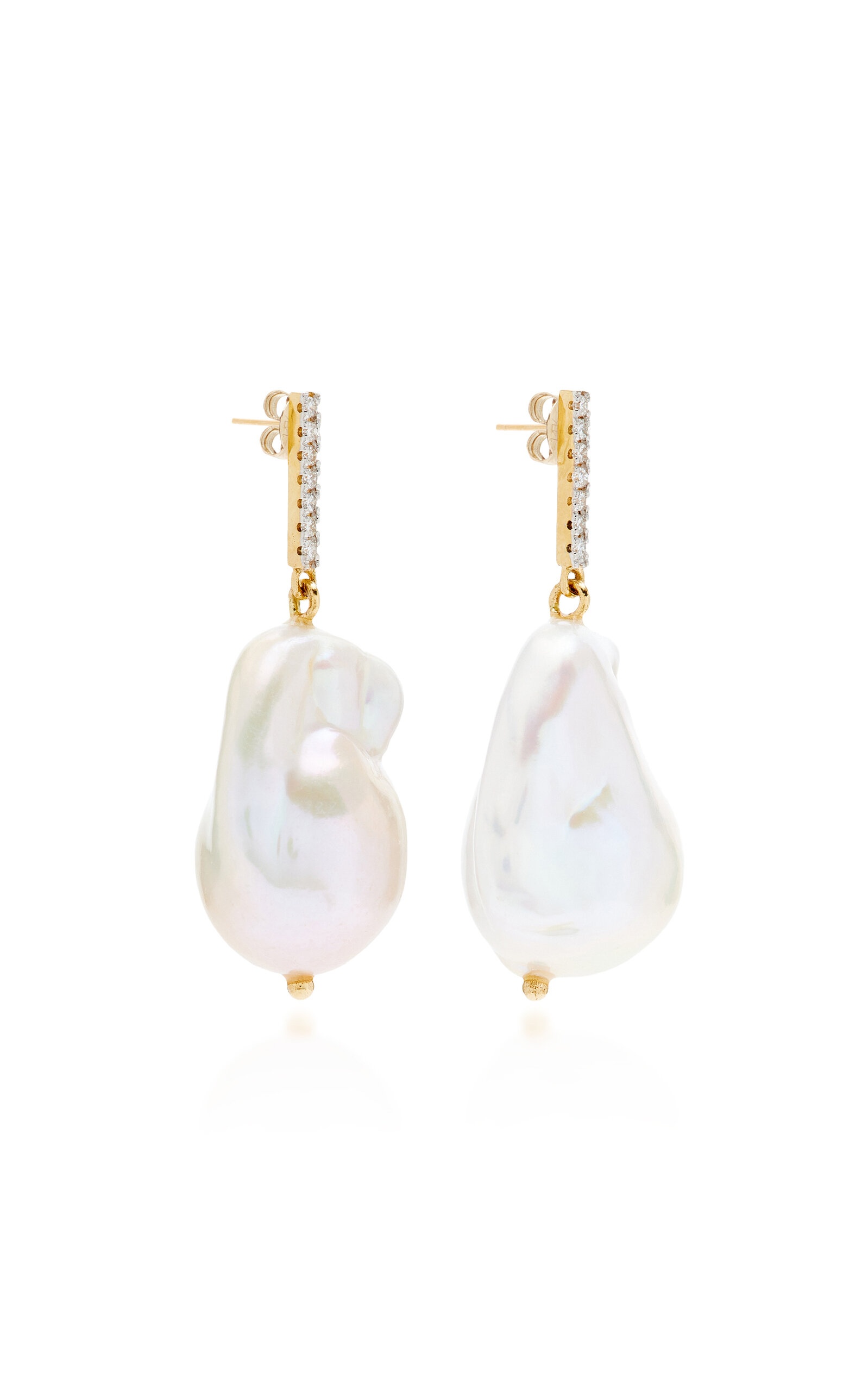 14K Yellow Gold Diamond, Pearl Earrings white - 3