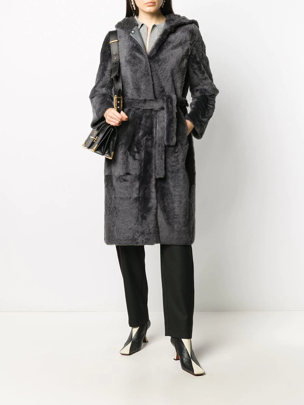 tie-waist fur coat - 2