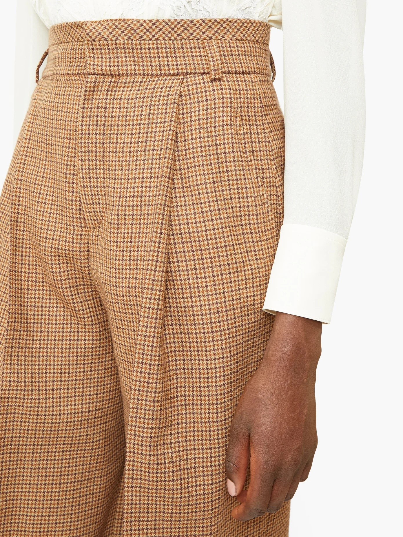 High-rise checked wool-twill flared trousers - 3