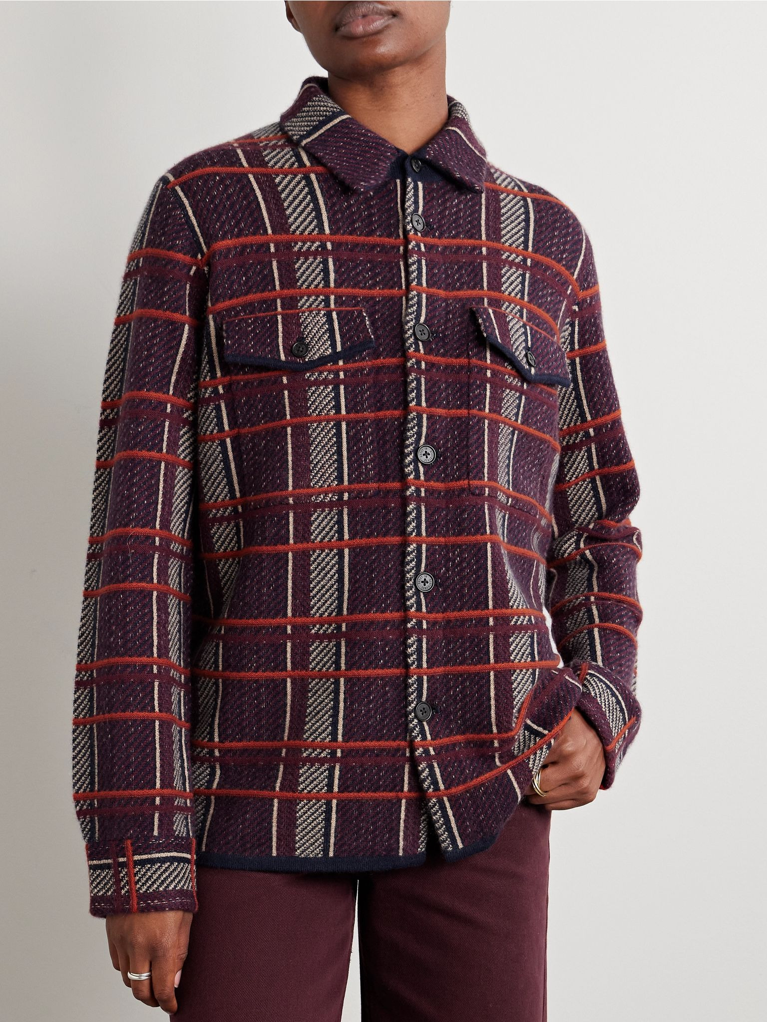 Checked cashmere shirt Plum - 3