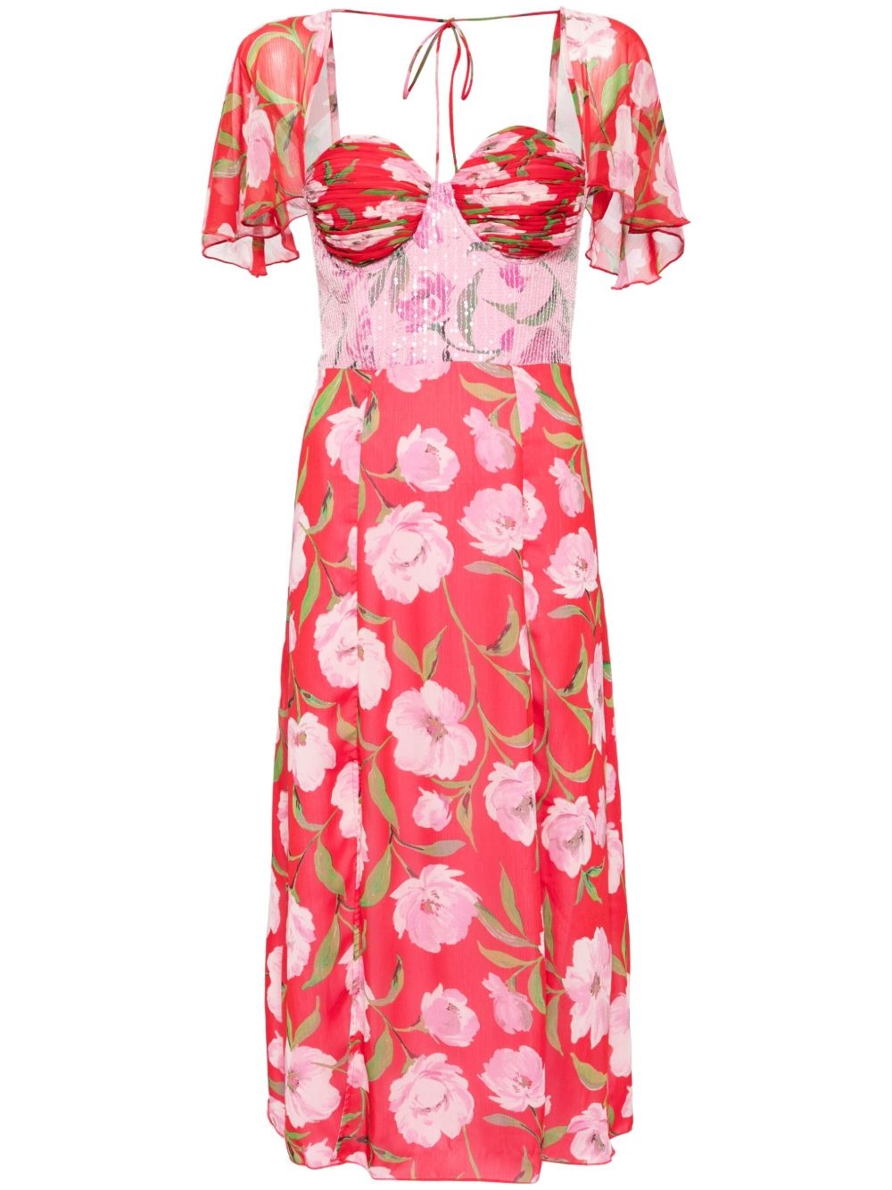 floral-print chiffon midi dress - 1