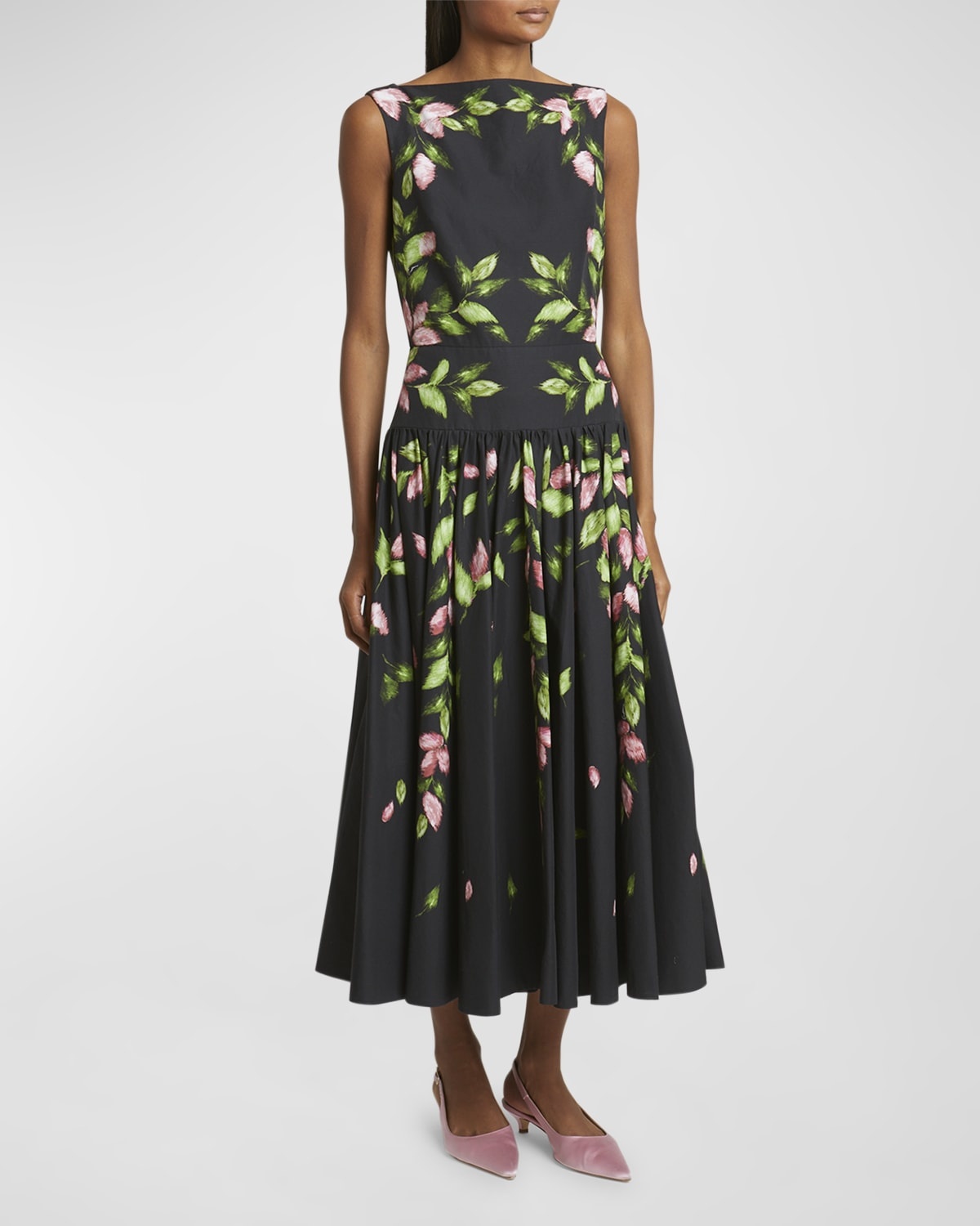 Floral Drop-Waist Sleeveless Midi Dress - 3