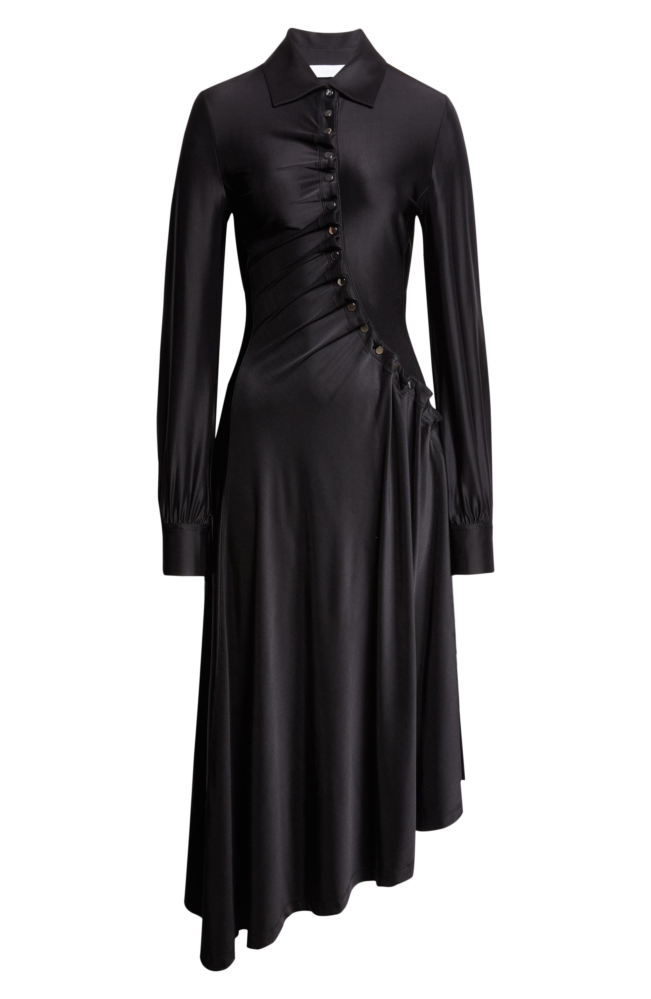 Rabanne Long Sleeve Draped Jersey Midi Dress in Black at Nordstrom - 5