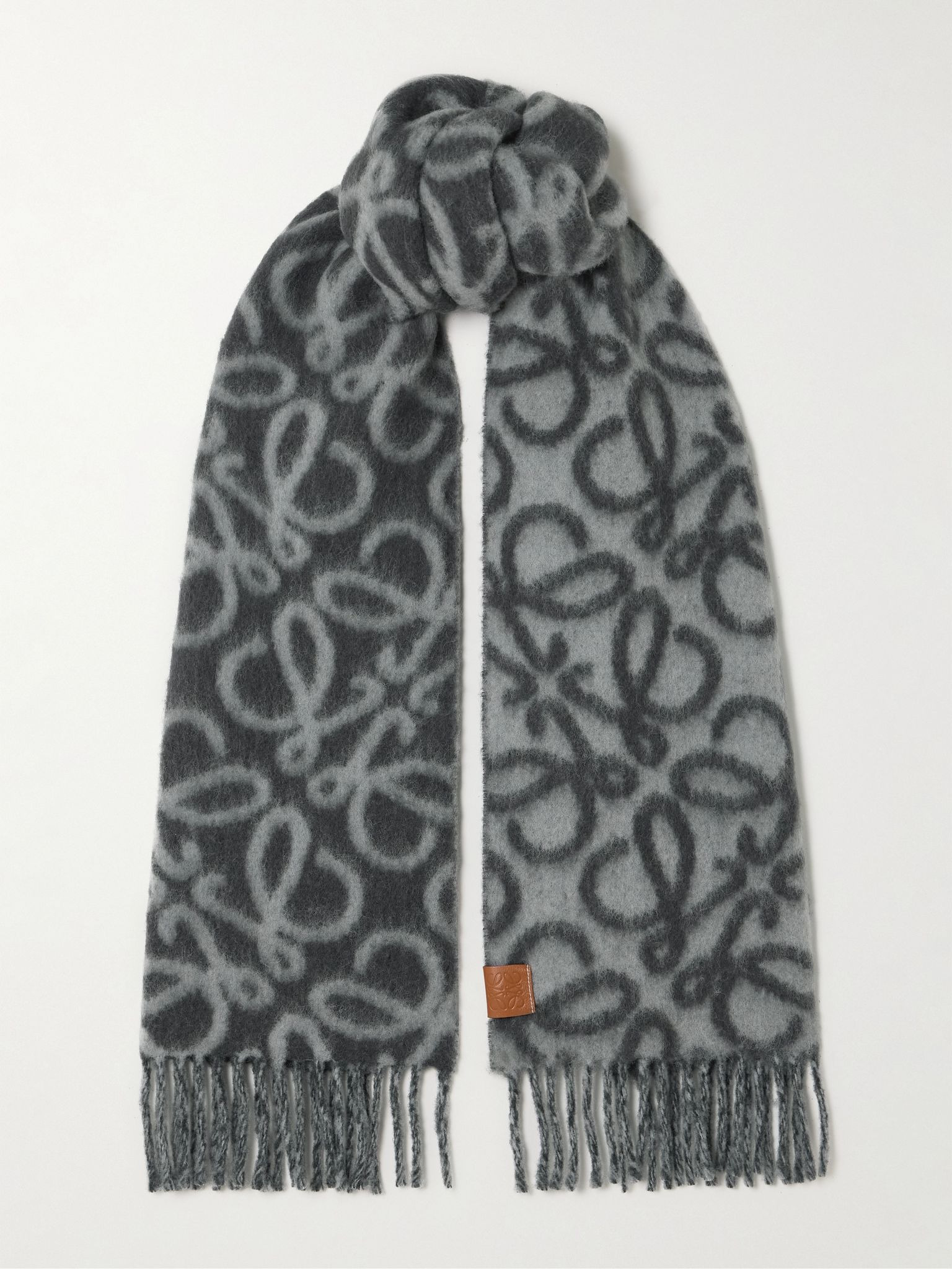 Fringed jacquard-knit scarf Blue - 1