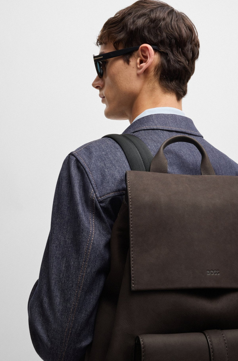 DRAWSTRING BACKPACK IN NUBUCK WITH BRANDED TRIMS 4