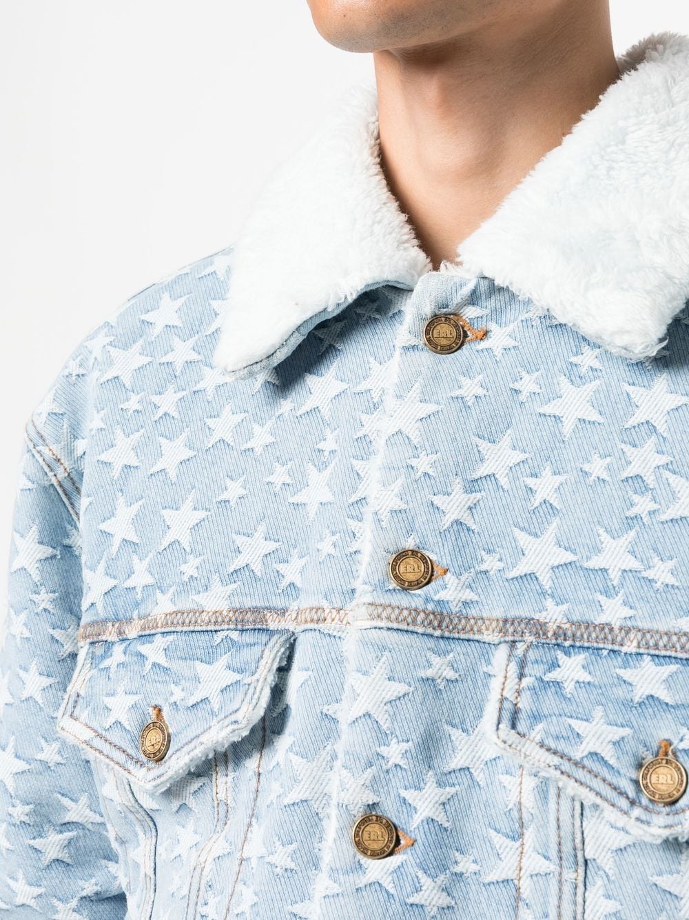 star-jacquard denim jacket - 6