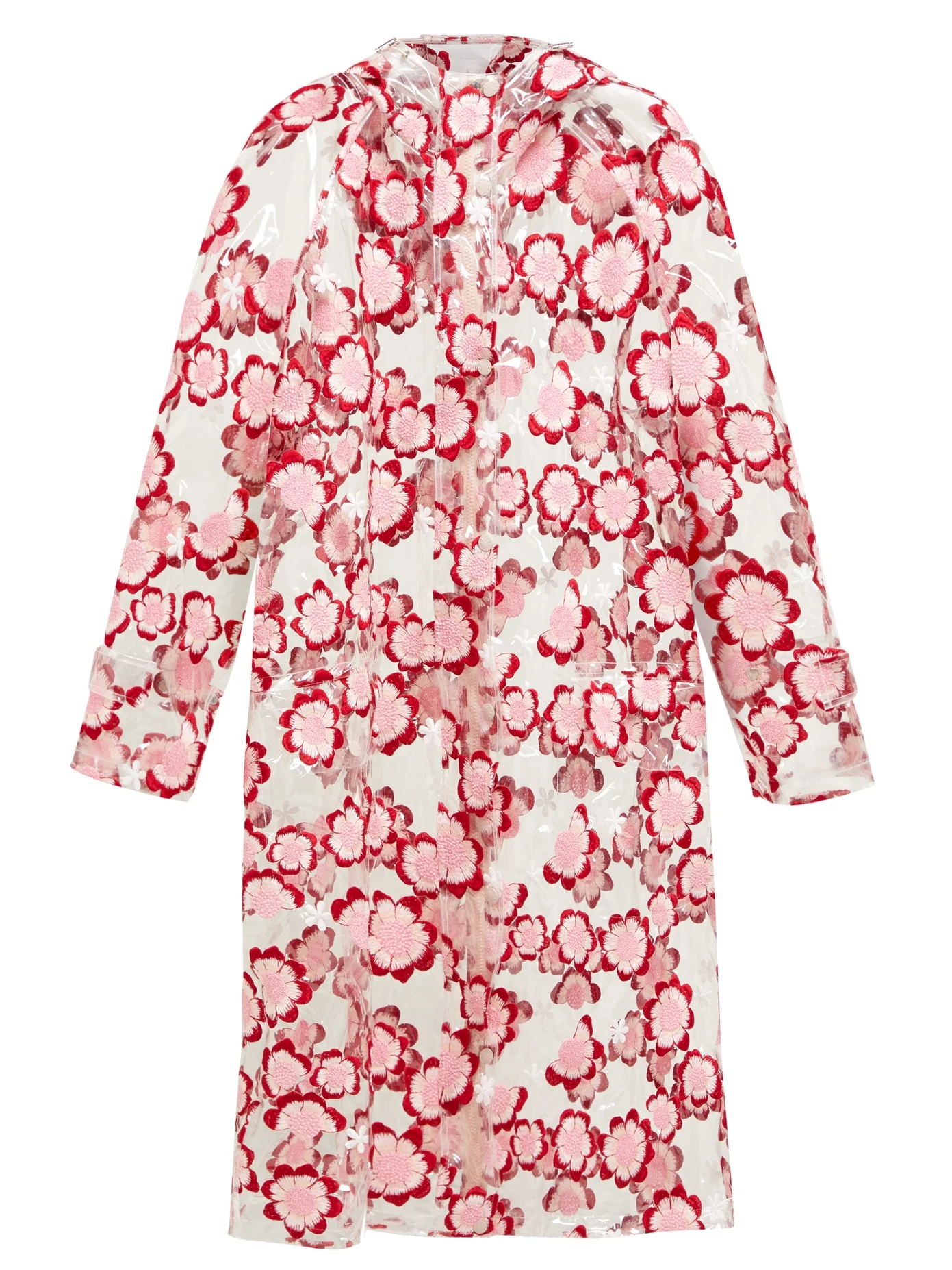 Floral-embroidered PVC raincoat - 1