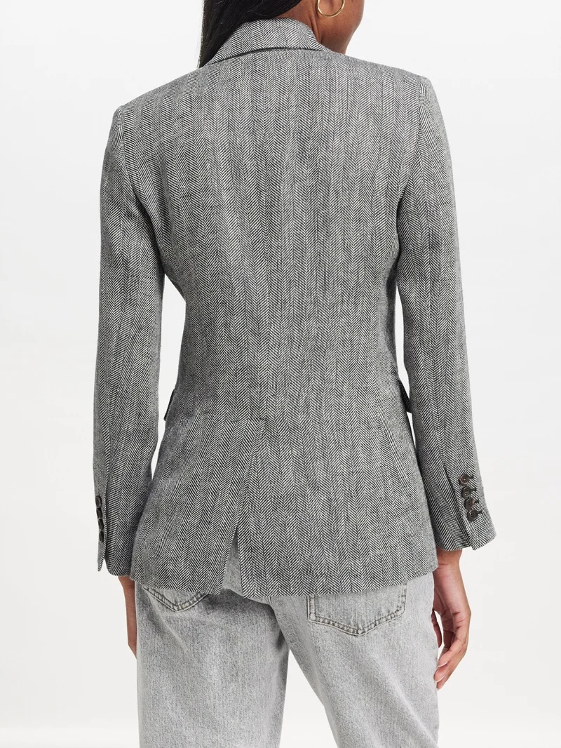 Double-breasted linen-herringbone tailored jacket - 4