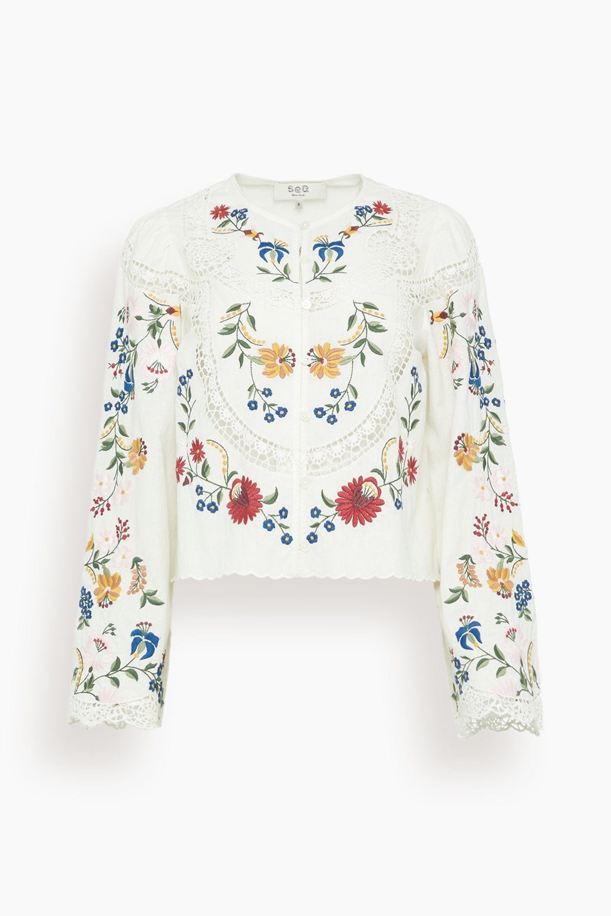 Celia Embroidery Long Sleeve Blouse in Cream - 1