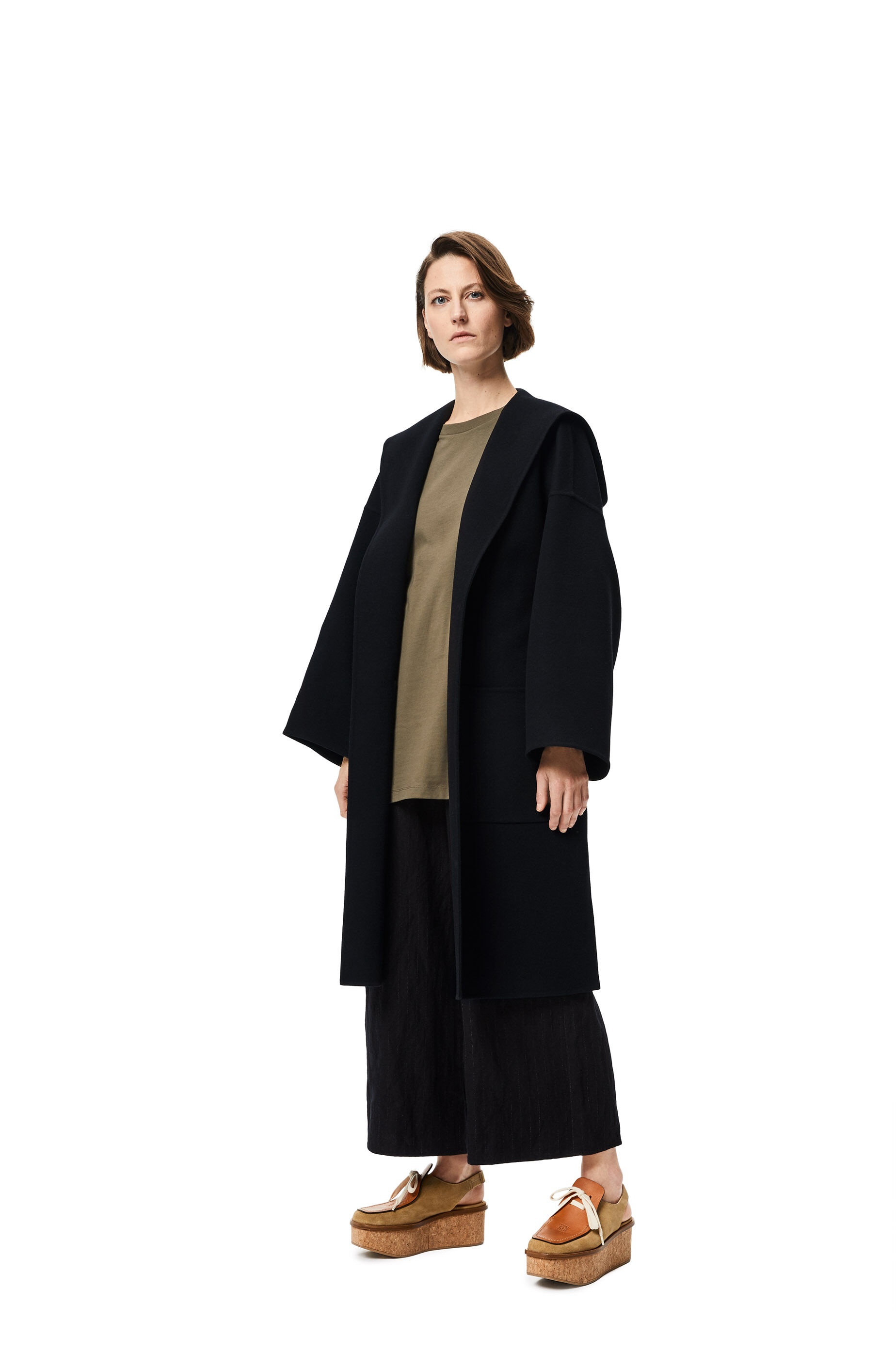 Hooded belted coat in wool and cashmere - 2