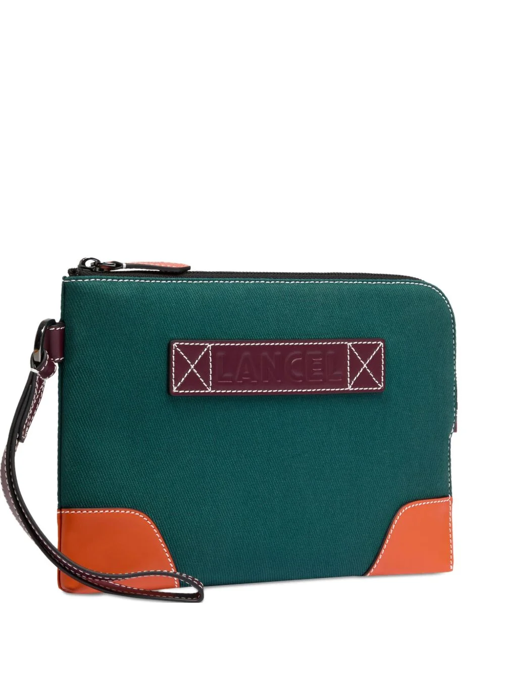 leather-trimmed zip-top clutch - 1