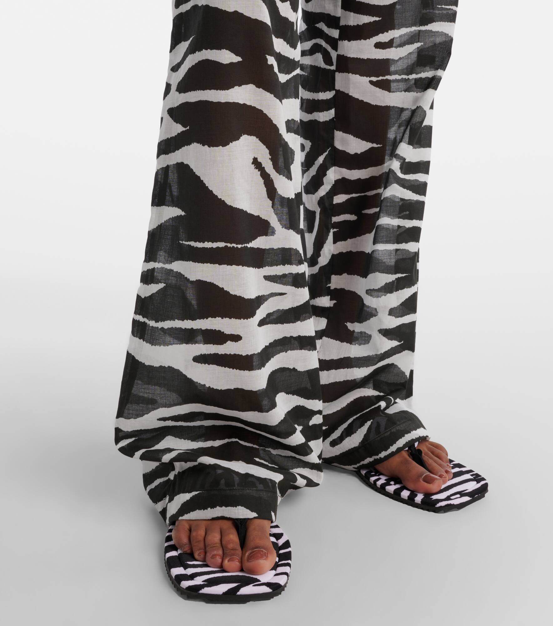 Zebra-print cotton muslin wide-leg pants - 5
