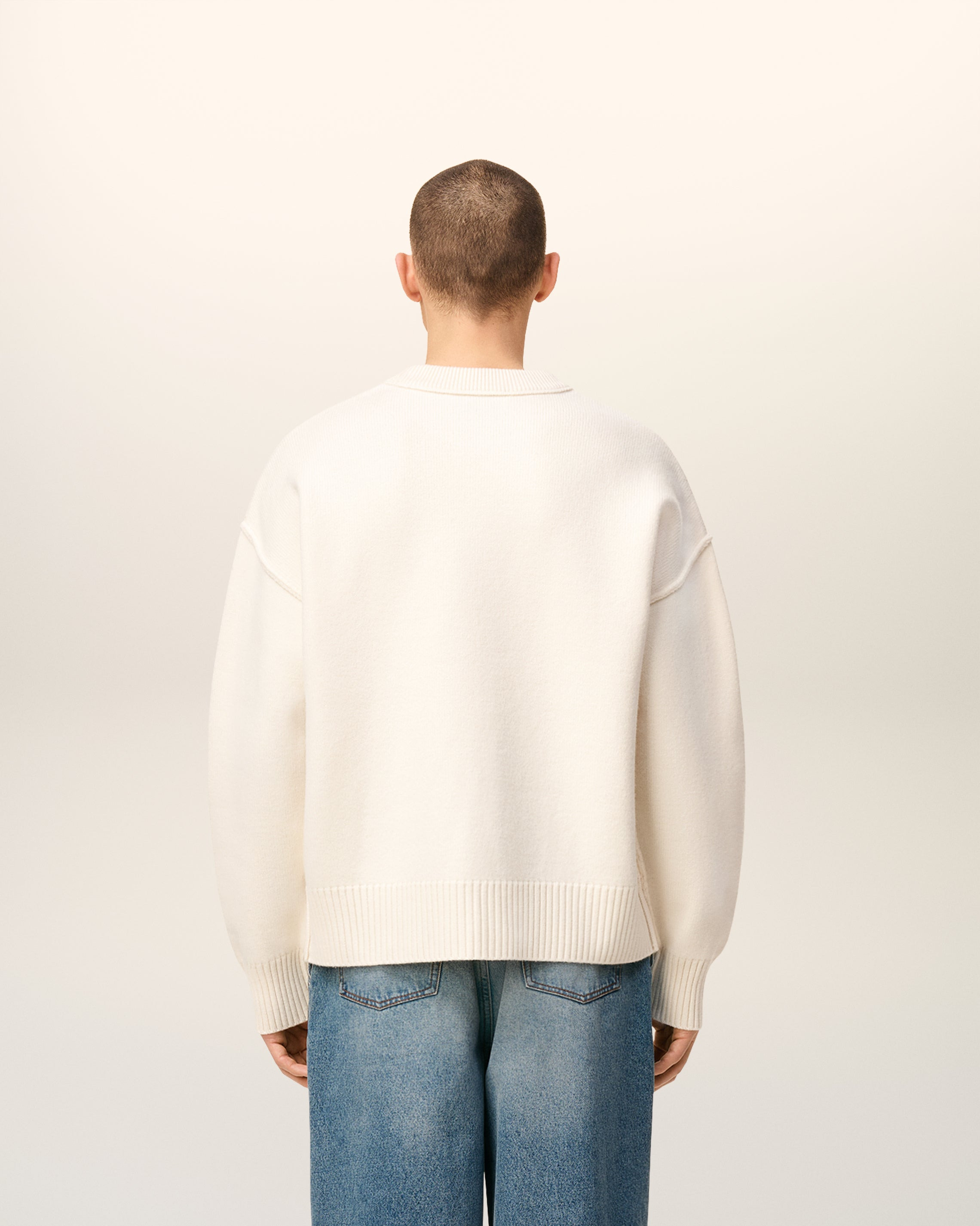 WHITE WOOL AMI DE COEUR CREWNECK SWEATER - 15