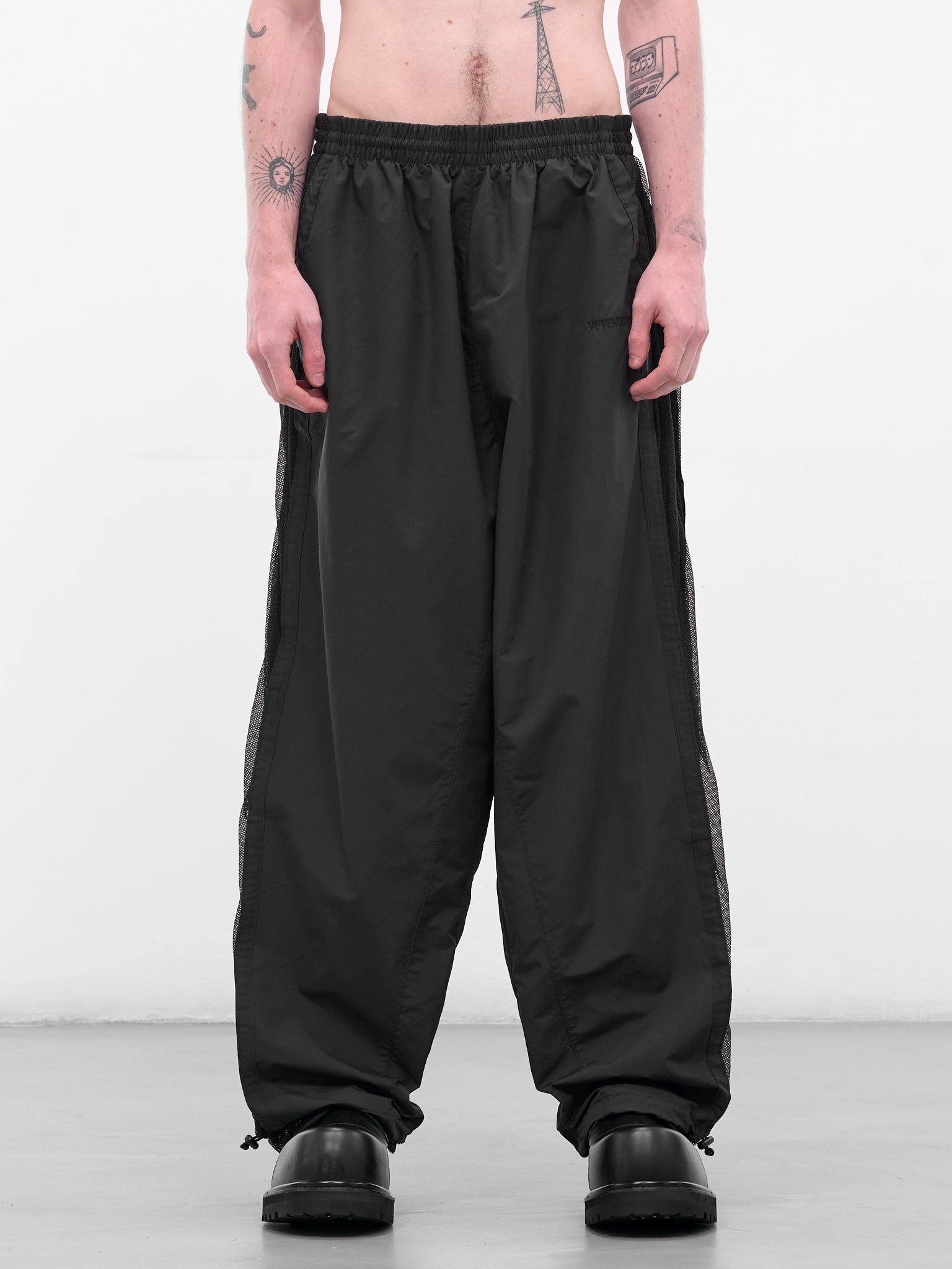 Black Nylon Mesh Panel Sweatpants - 1