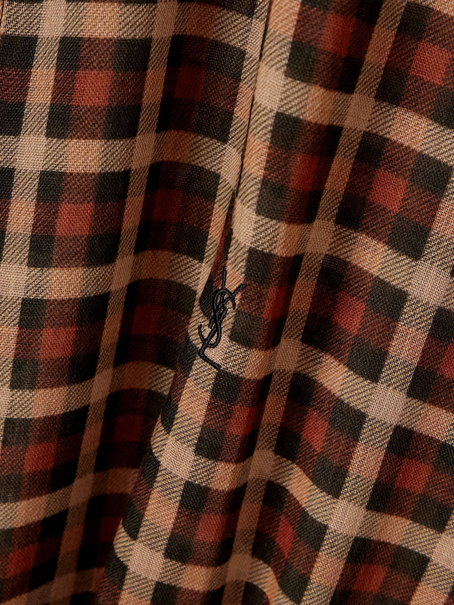 Pussy-bow checked wool shirt Brown - 5
