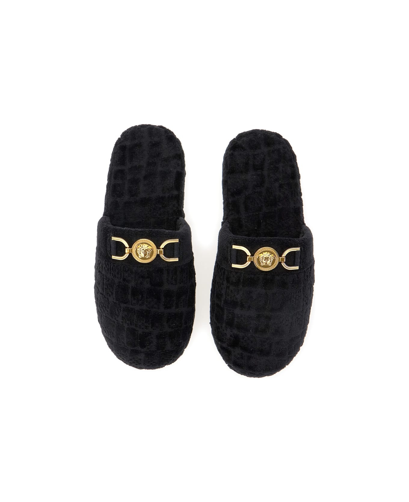 Black Slippers With Logo Plaque In Fabric Man - 3