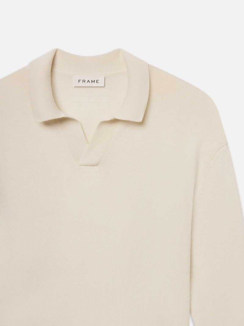FRAME Silk Blend Polo Sweater in Off White outlook