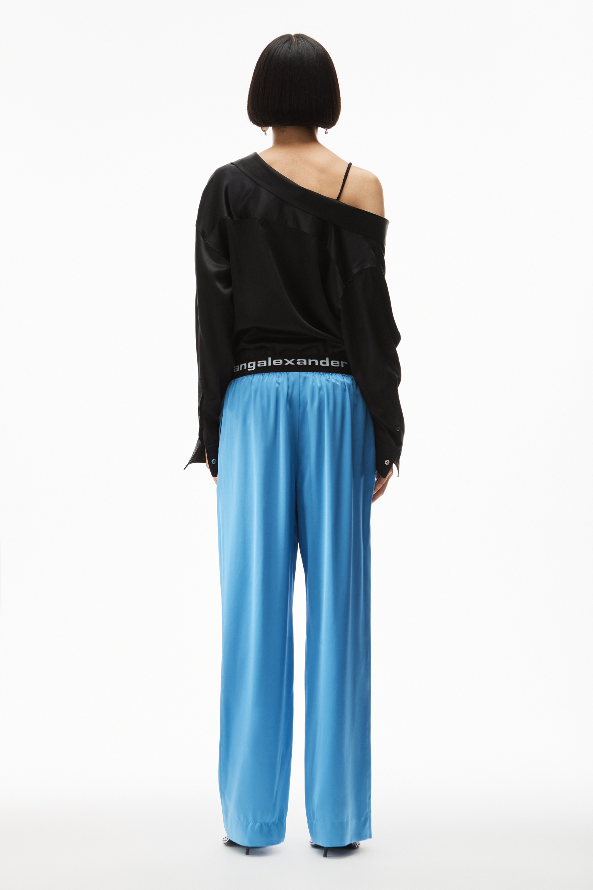 LOGO ELASTIC PANT IN SILK CHARMEUSE - 4