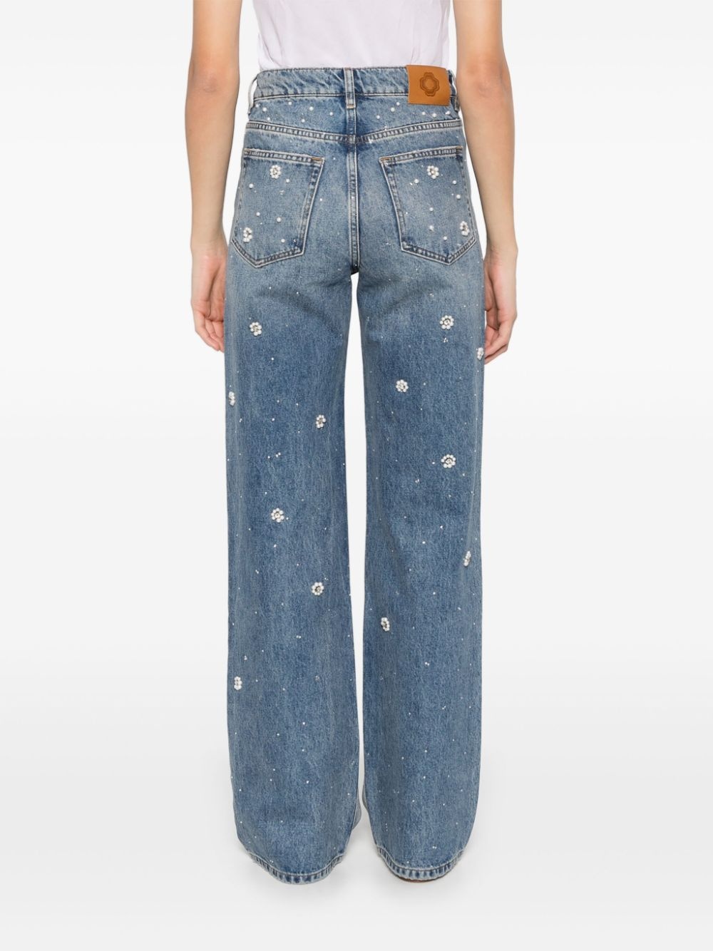 wide-leg embroidered jeans - 4