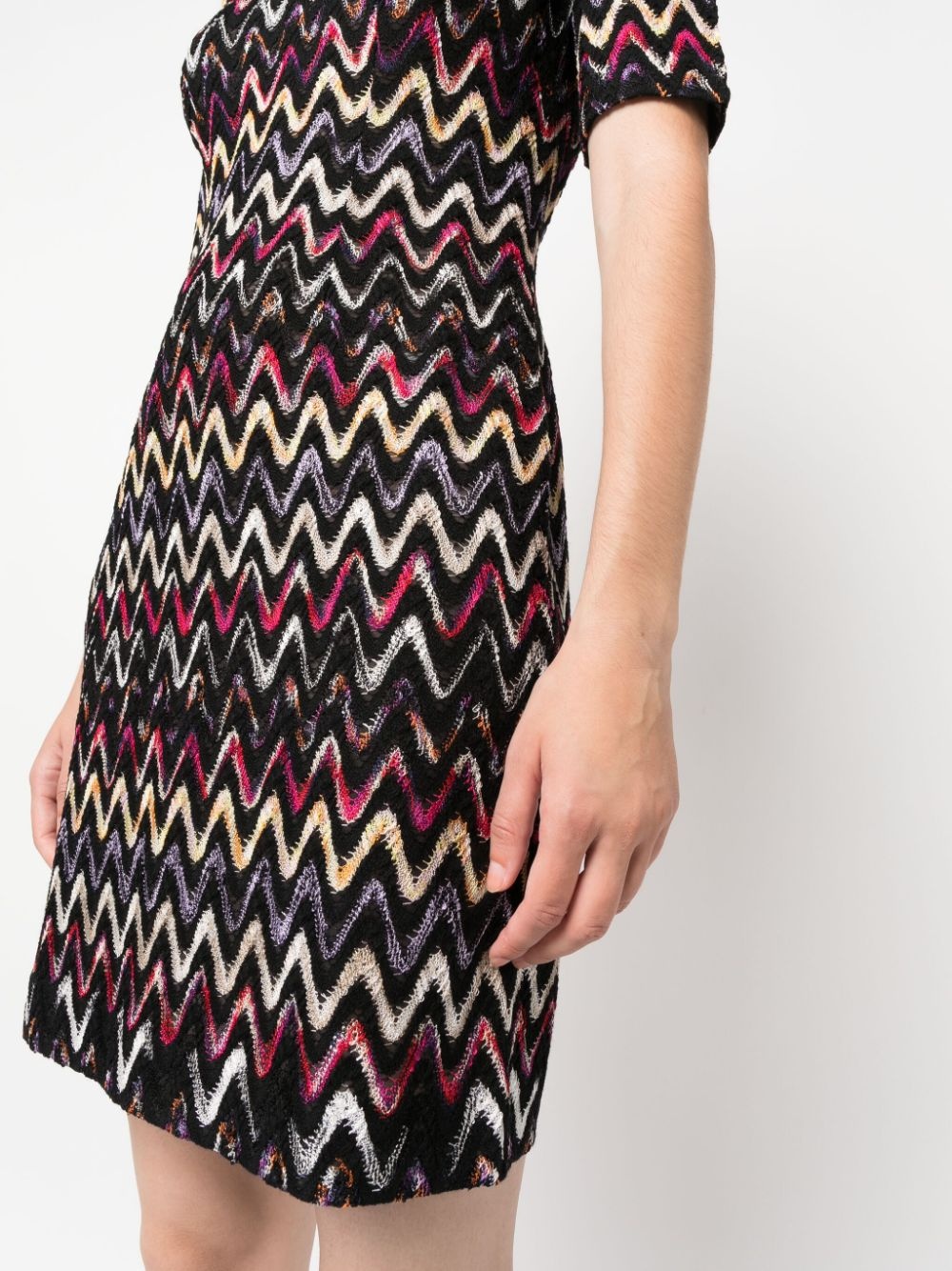 zigzag-embroidered wool-blend dress - 5