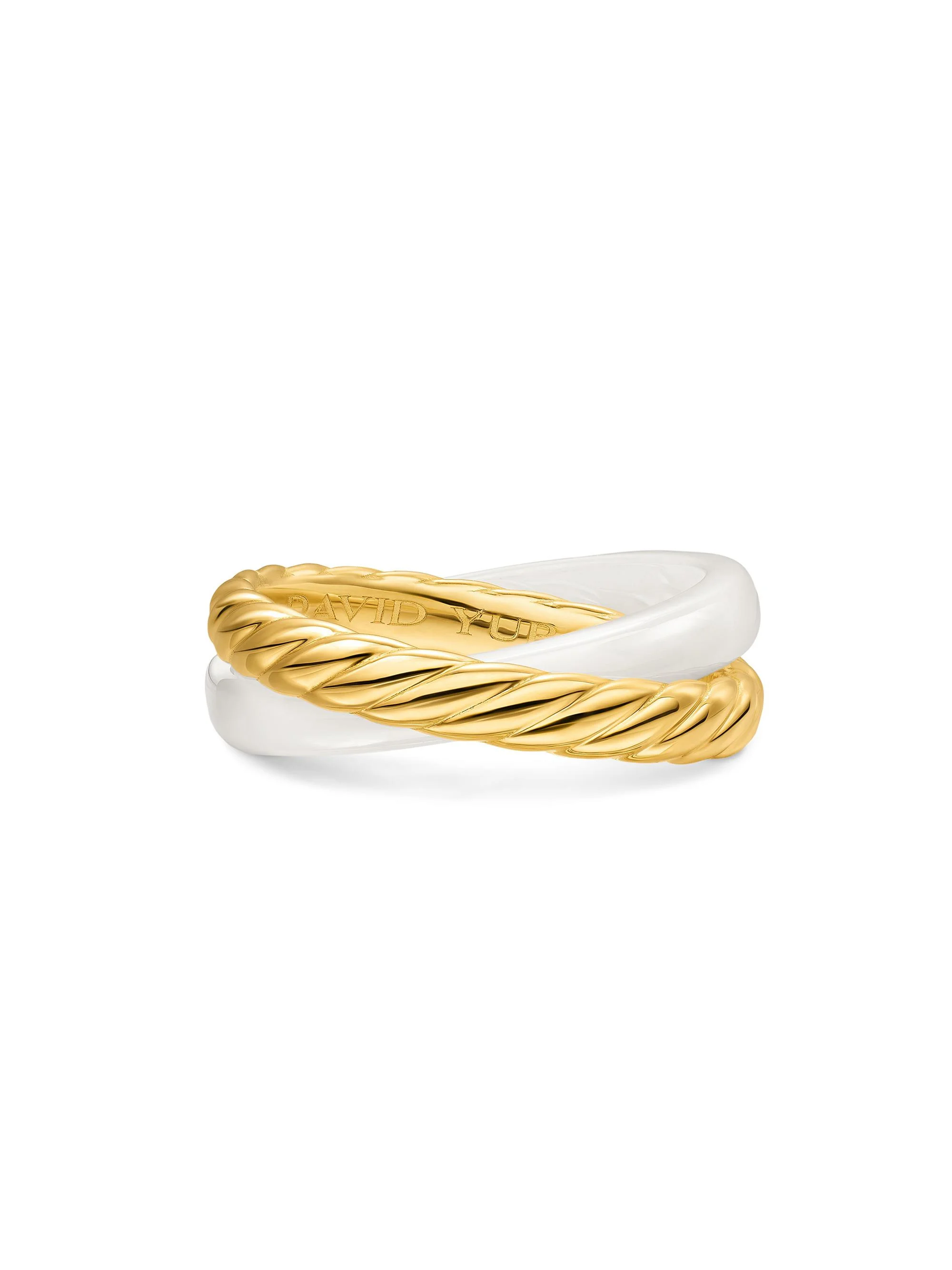 Women's Crossover Two Row Rotating Ring in 18K Yellow Gold - Ceramic White - 1