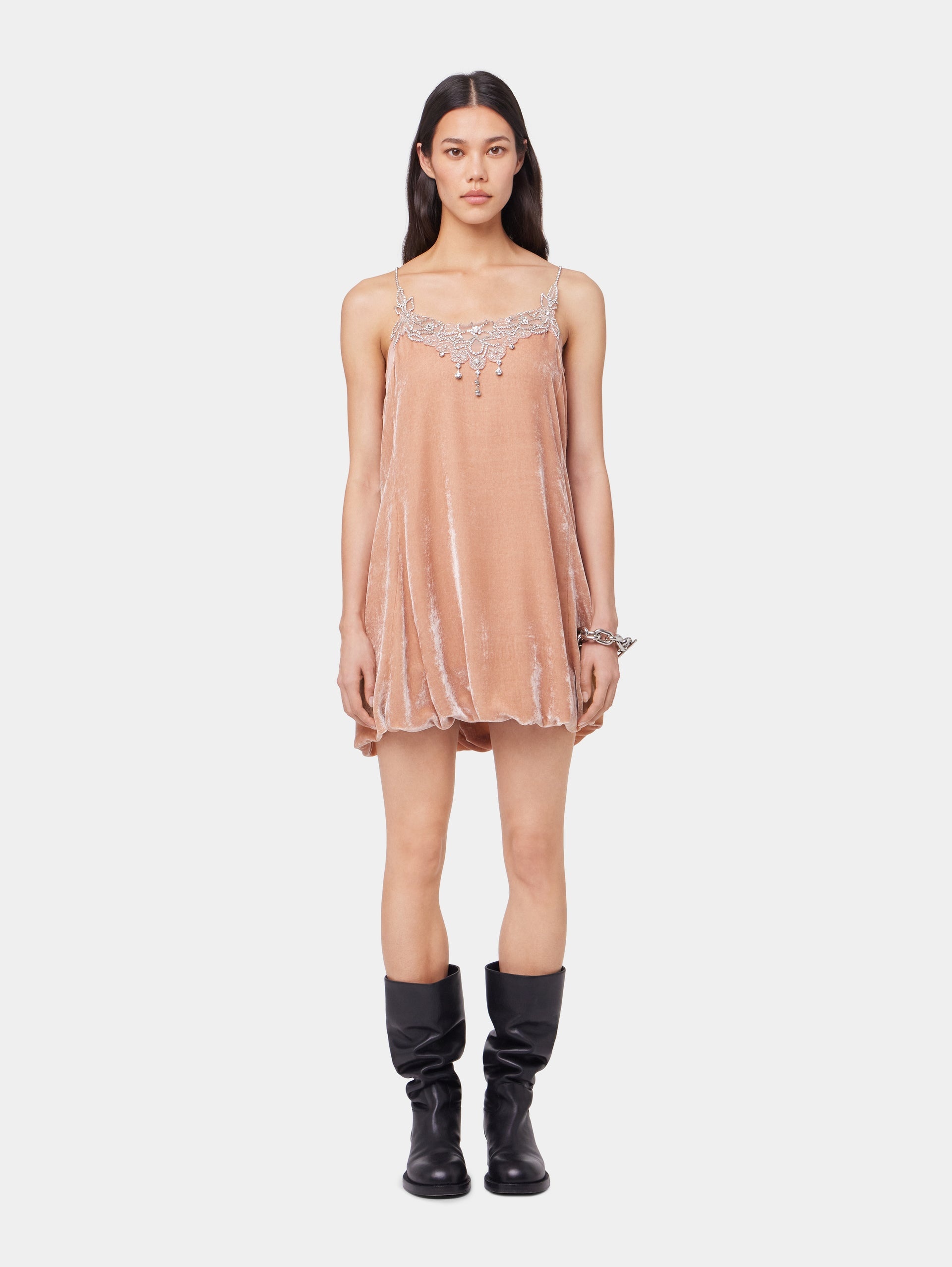 LIGHT PINK SHORT DRESS IN VELVET - 2
