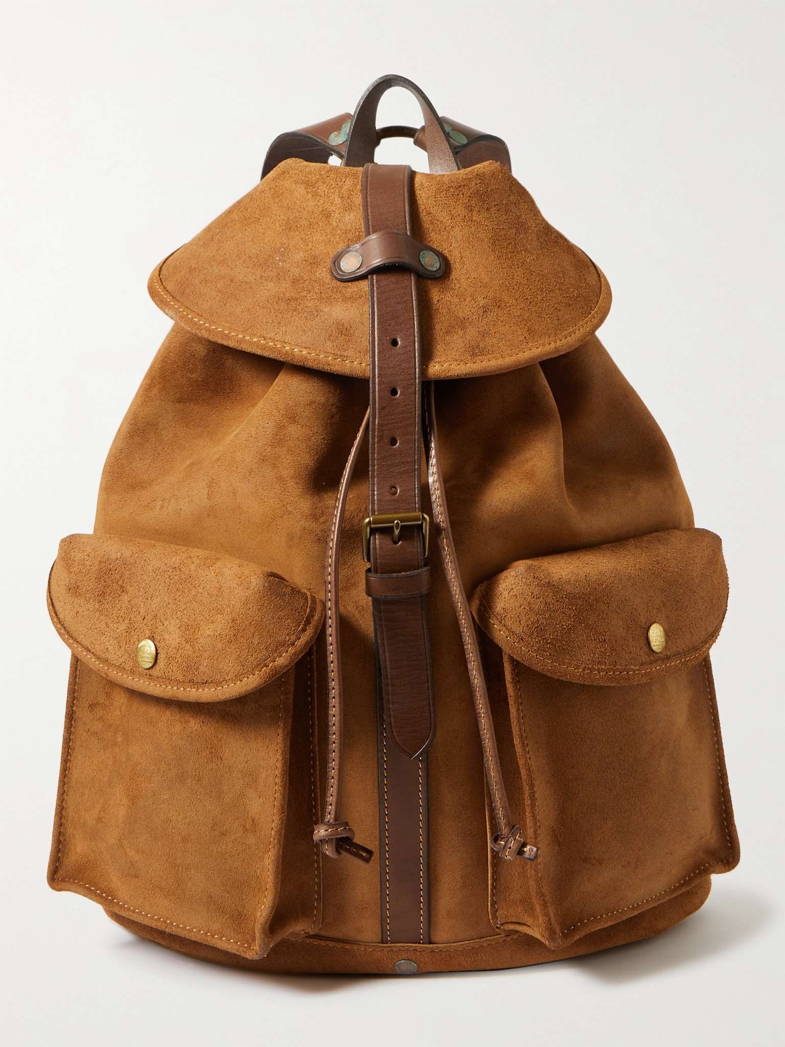 Leather-Trimmed Roughout Suede Backpack - 1